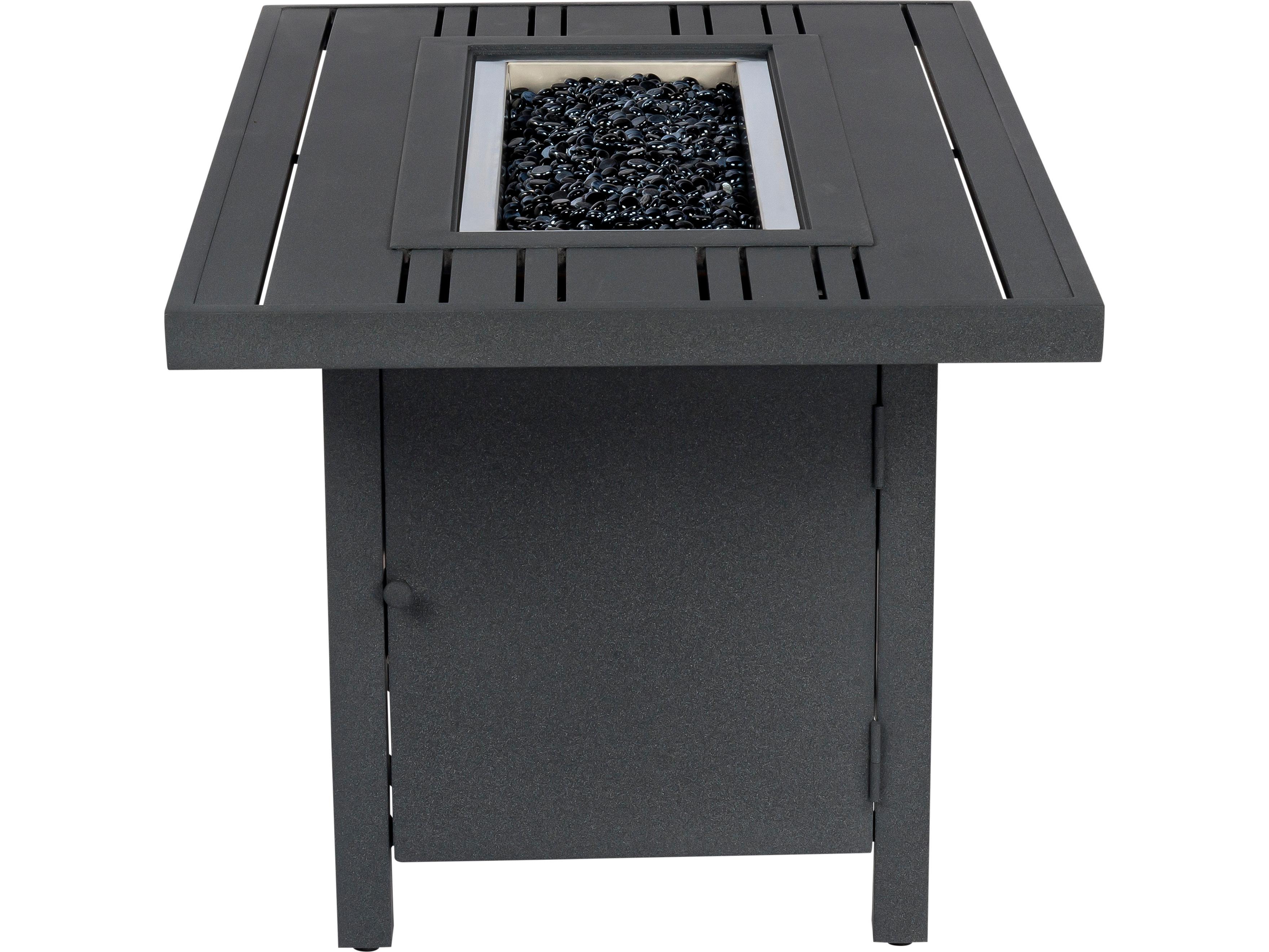 Woodard Aluminum Rectangular Tri-Slat Top Chat Height Outdoor Fire Pit Table