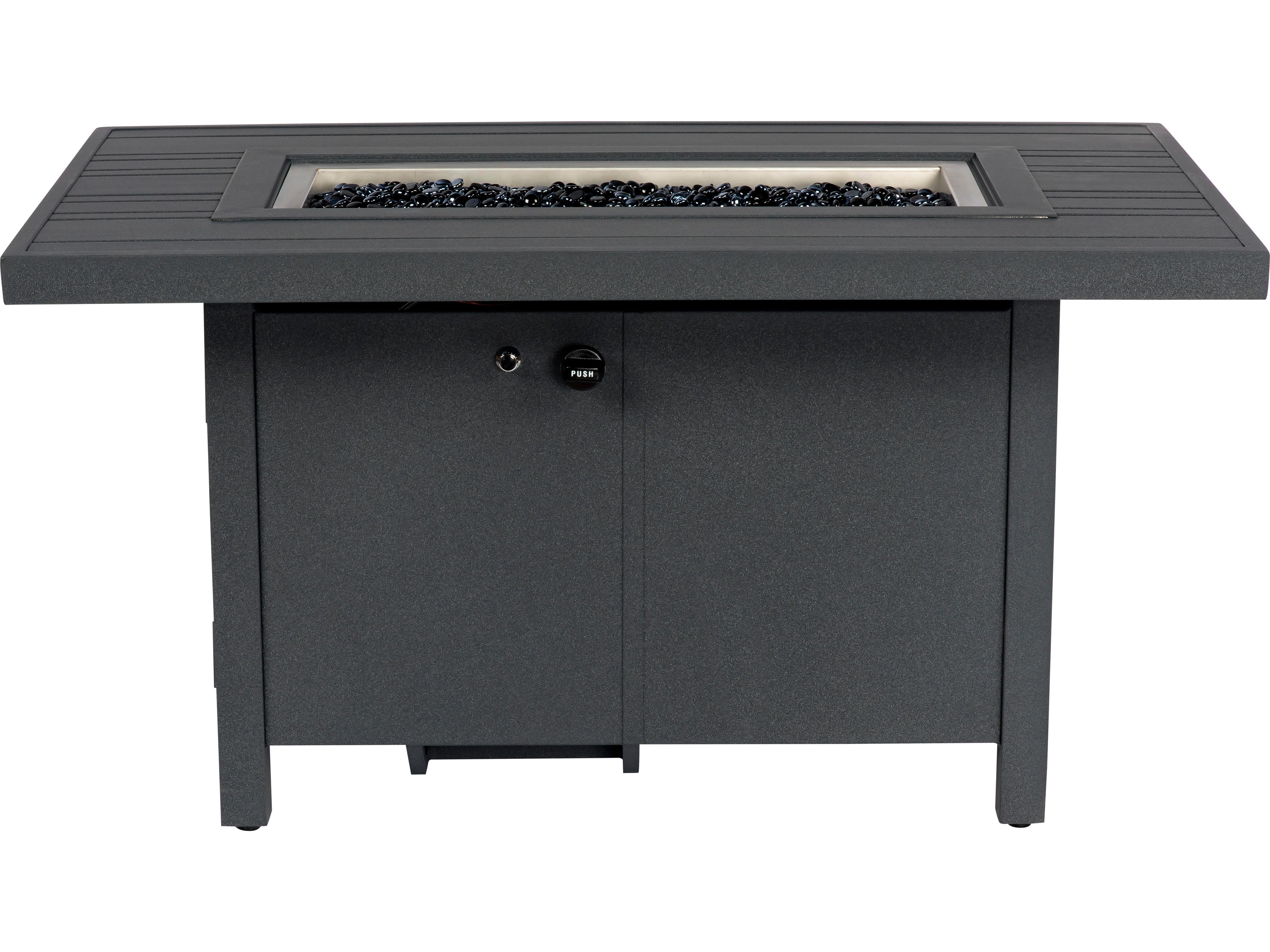 Woodard Aluminum Rectangular Tri-Slat Top Chat Height Outdoor Fire Pit Table