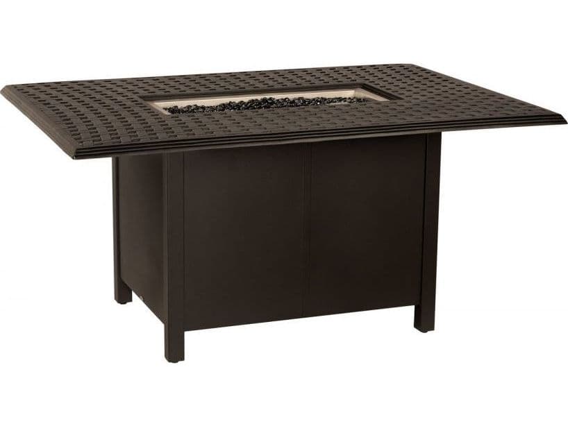 Woodard Thatch Aluminum Rectangular Dining Height Outdoor Patio Fire Pit Table