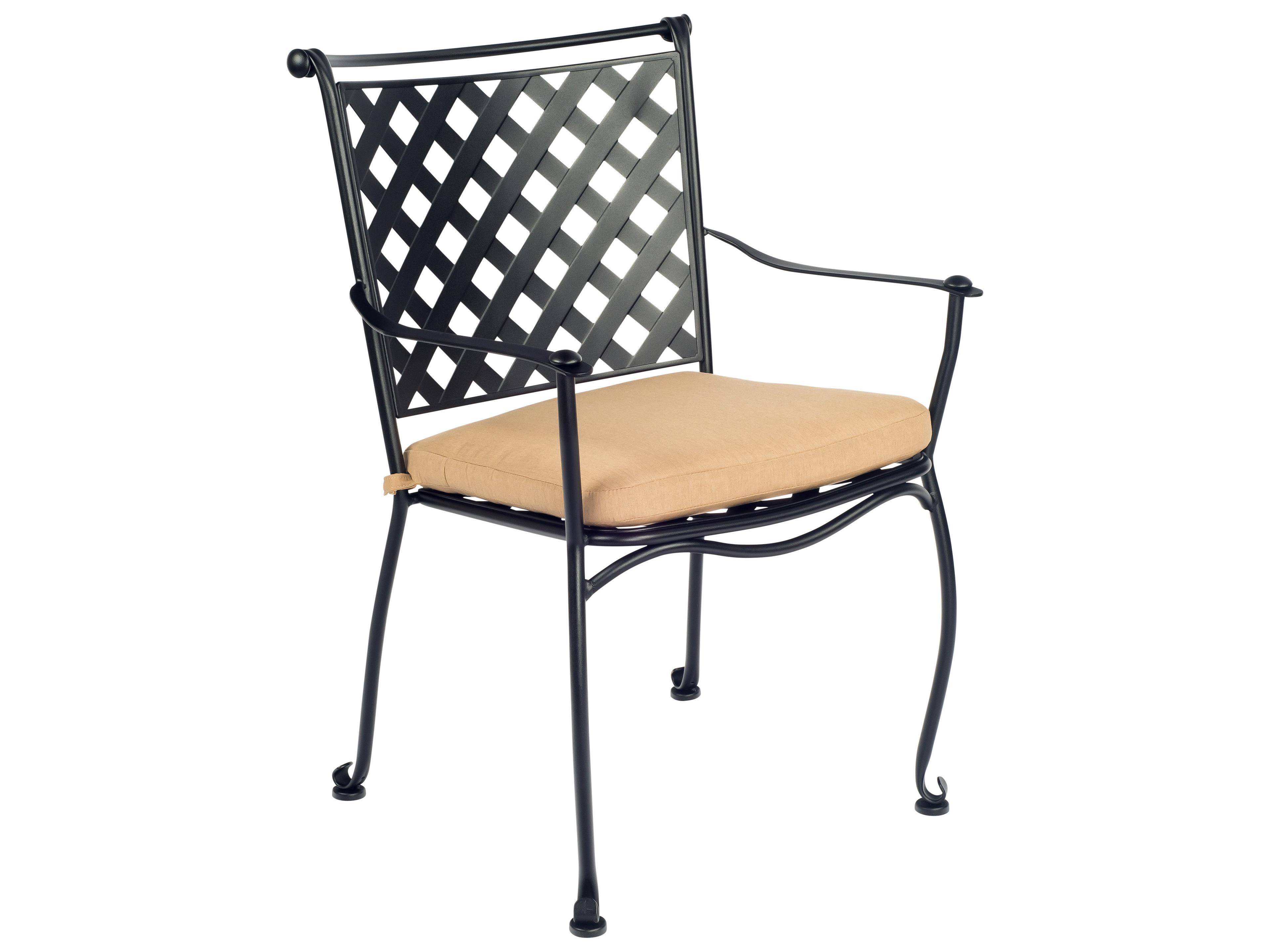 Woodard Maddox Wrought Iron Stackable Patio Dining Arm Chair with Cushion
