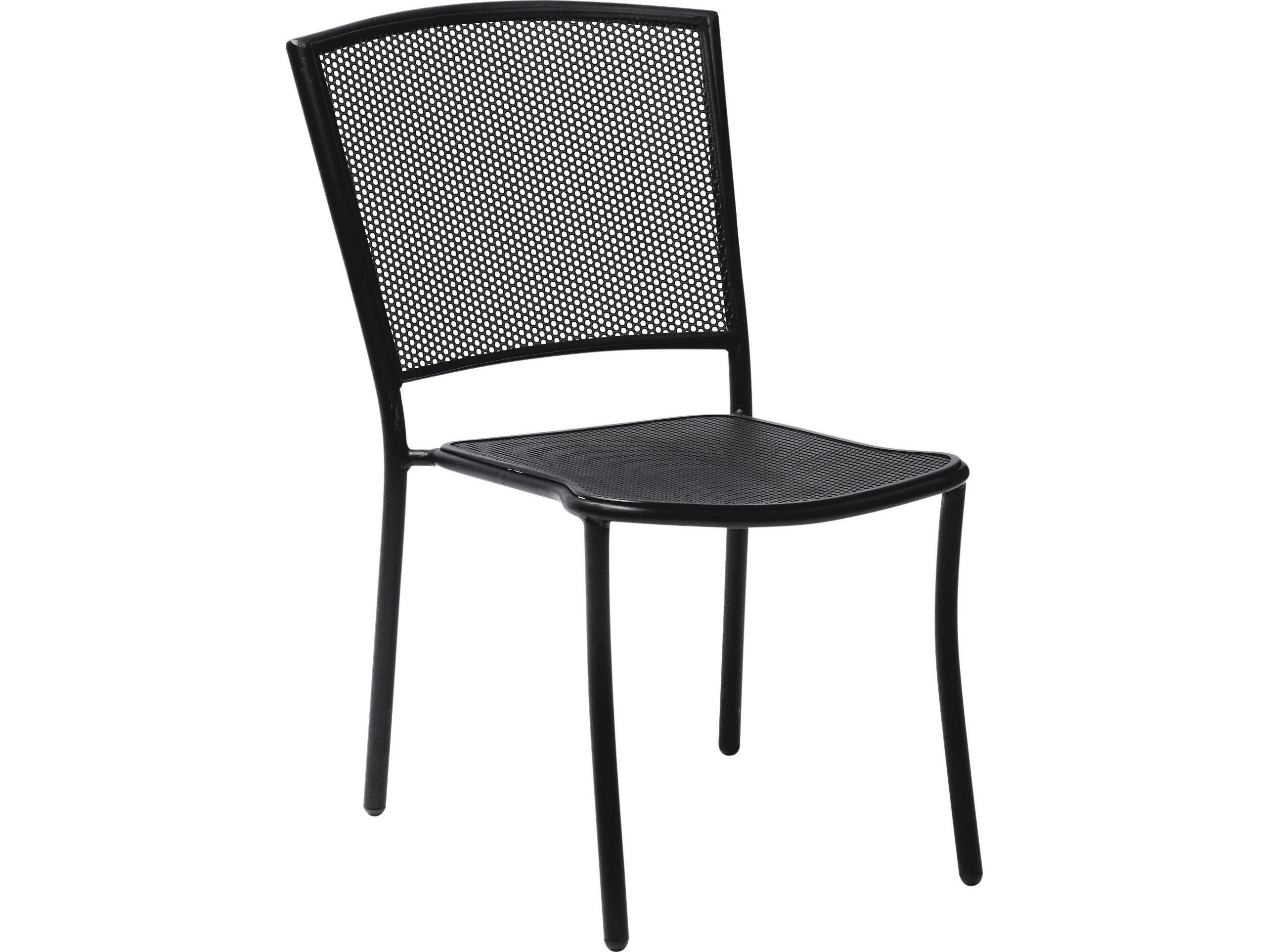 Woodard Albion Wrought Iron Stackable Outdoor Dining Side Chair -Textured Black
