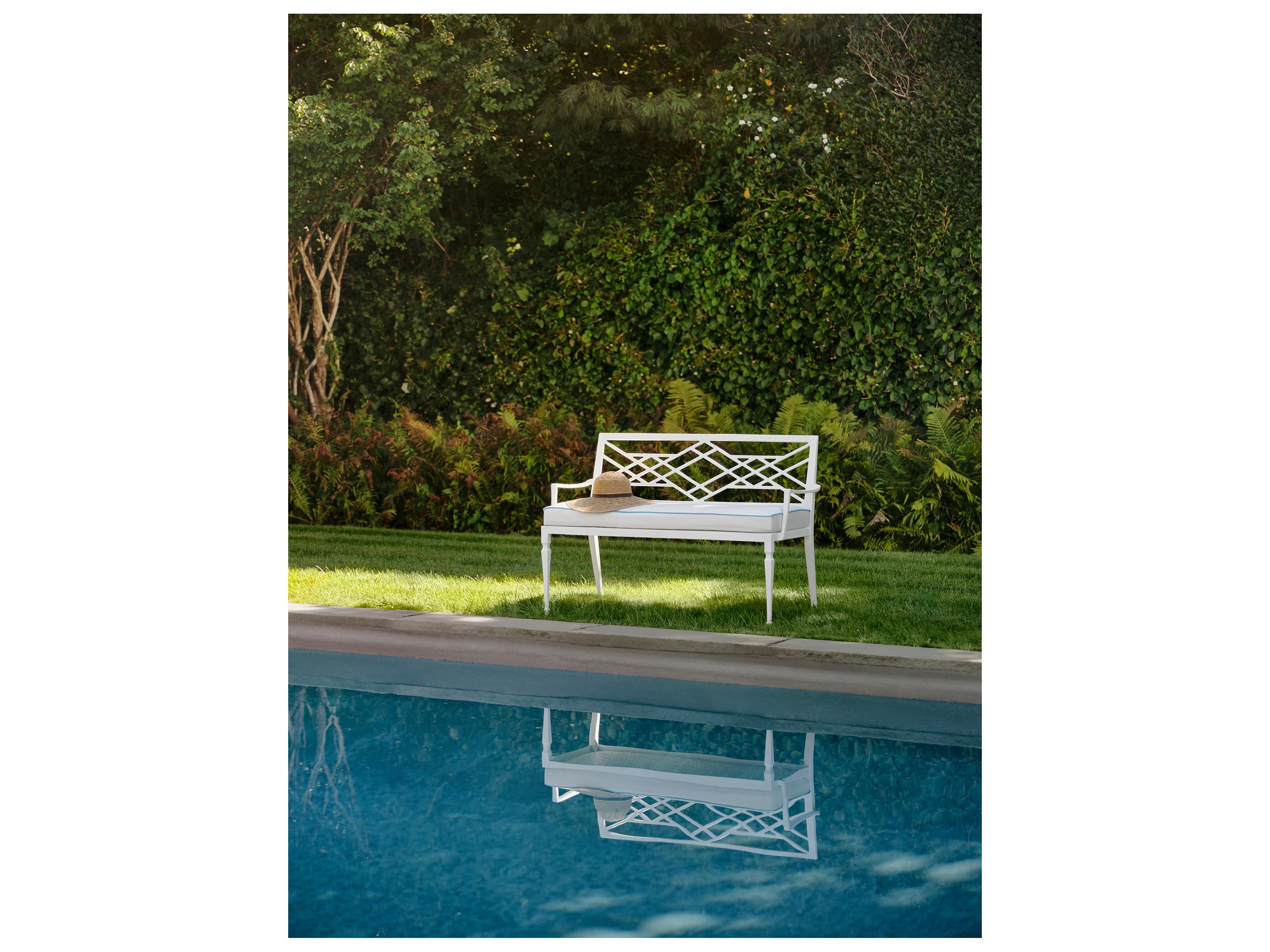 Woodard Alexa Hampton Tuoro Aluminum Outdoor Bench with Arms and Optional Seat Cushion