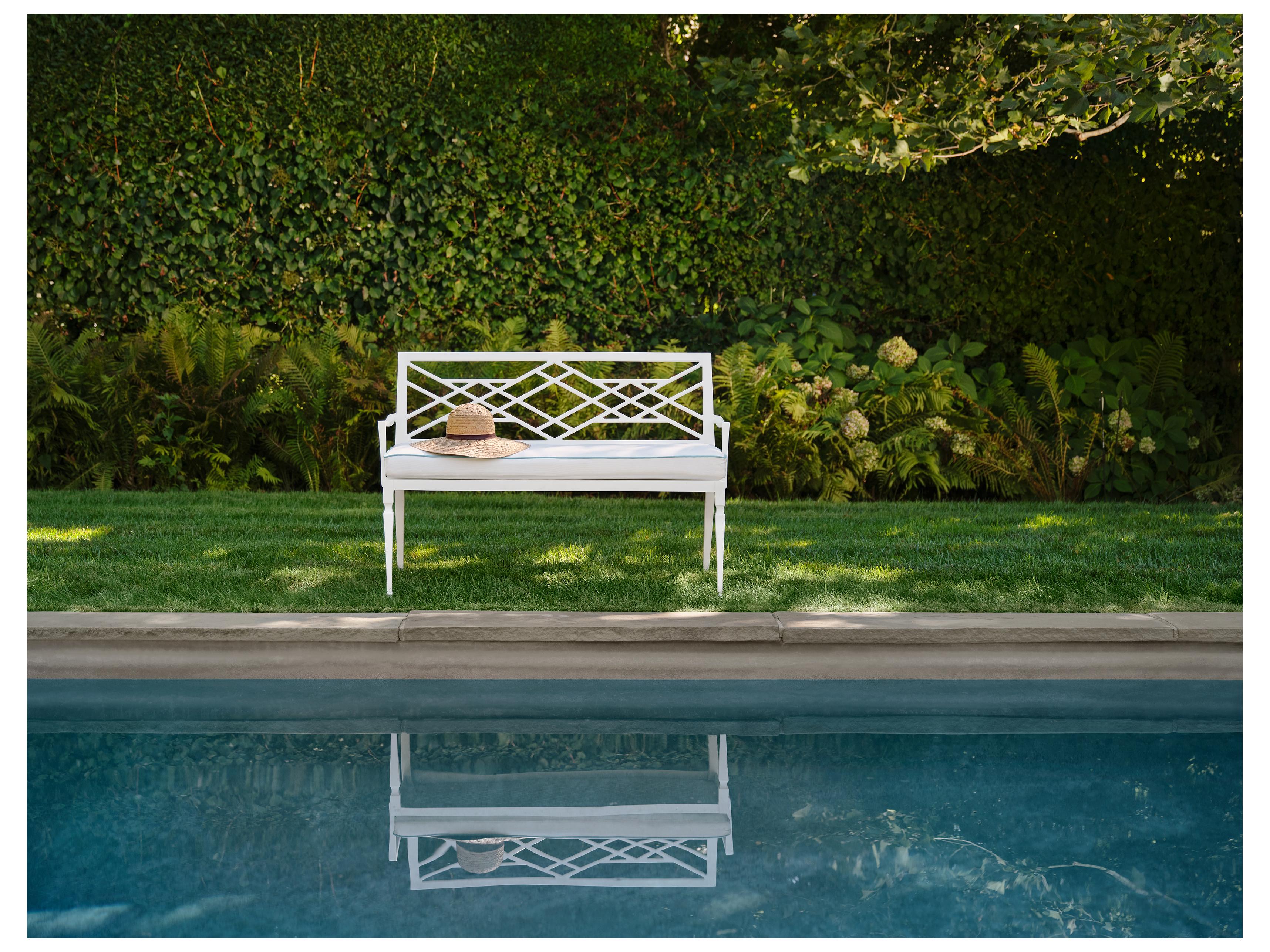 Woodard Alexa Hampton Tuoro Aluminum Outdoor Bench with Arms and Optional Seat Cushion