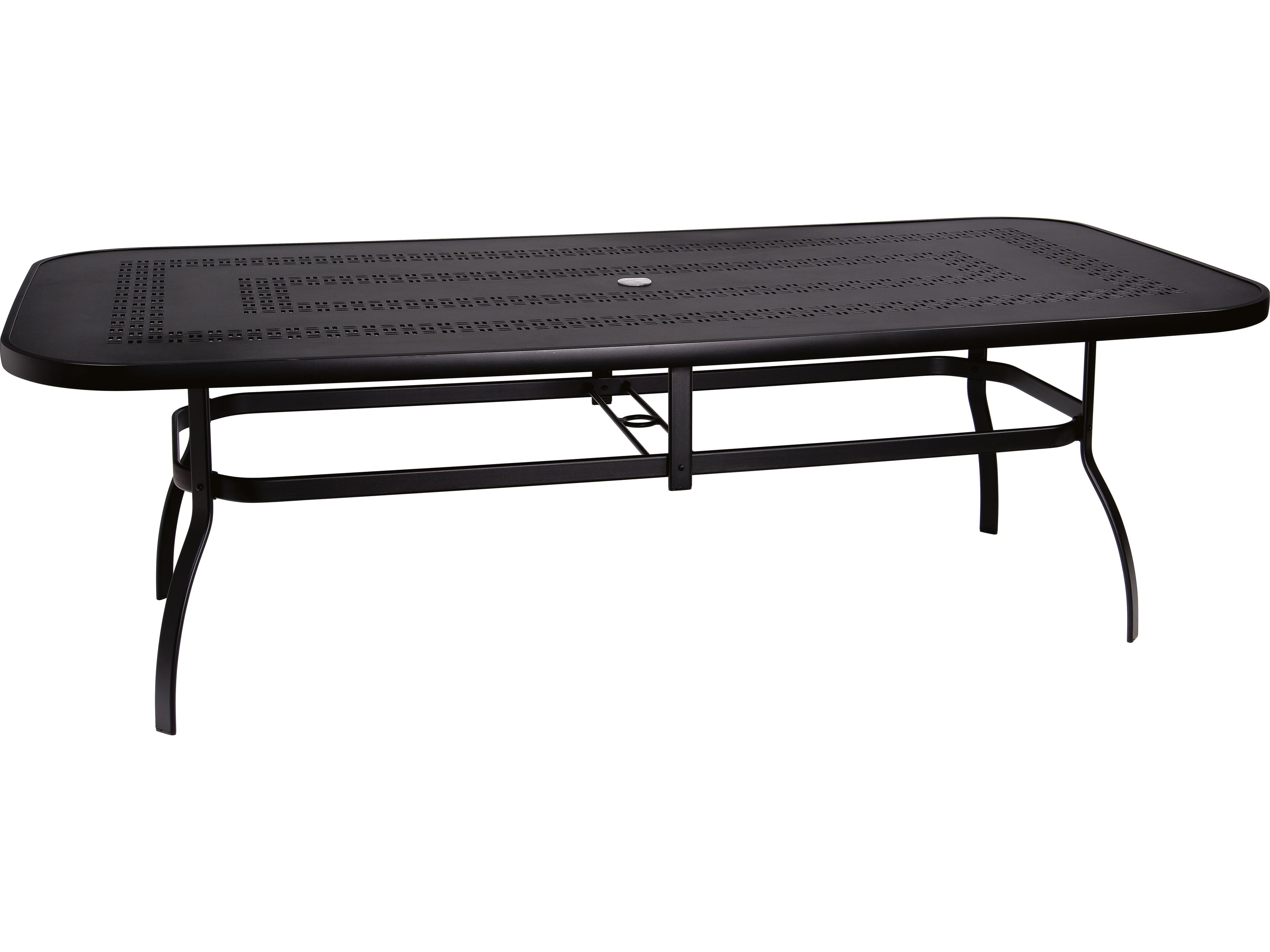 Woodard Aluminum Deluxe Rectangular Trellis Top Outdoor Dining Table with Umbrella Hole