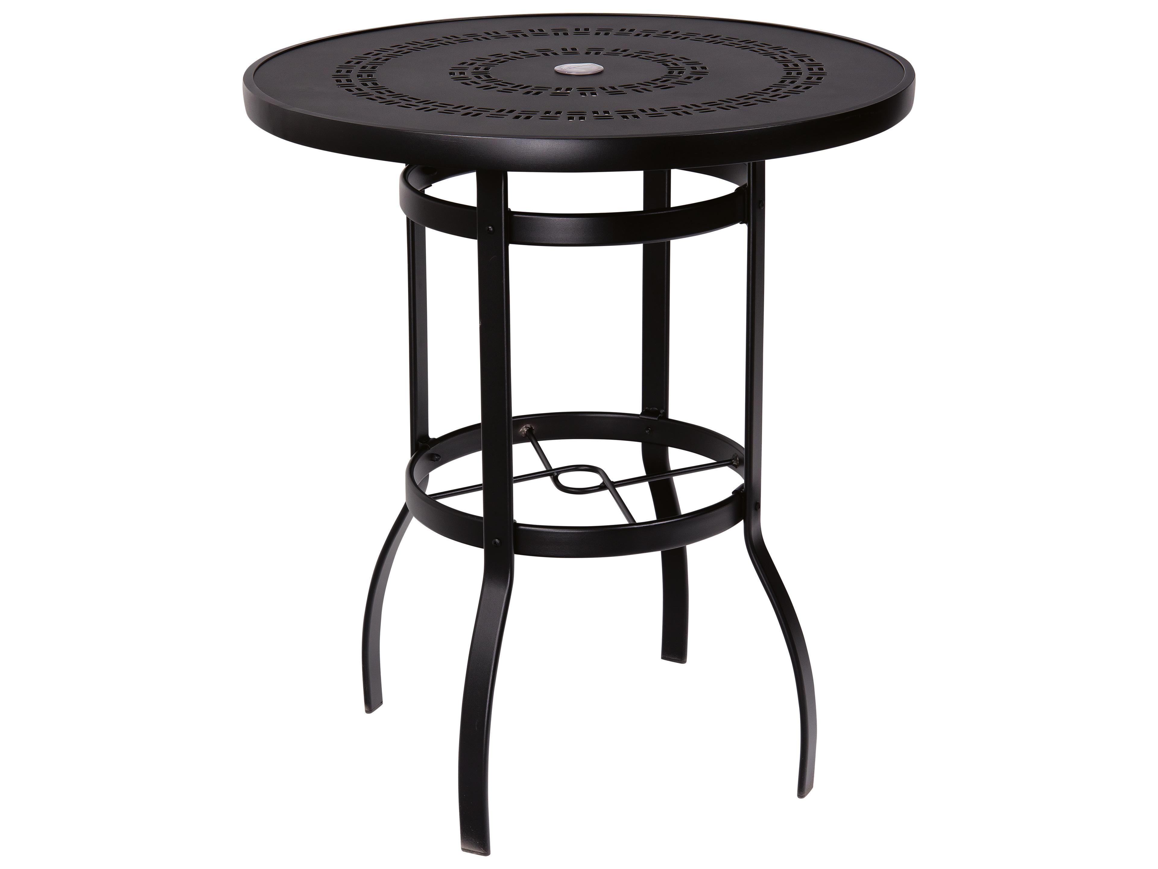 Woodard Aluminum Deluxe Round Trellis Top Outdoor Bar Height Table with Umbrella Hole