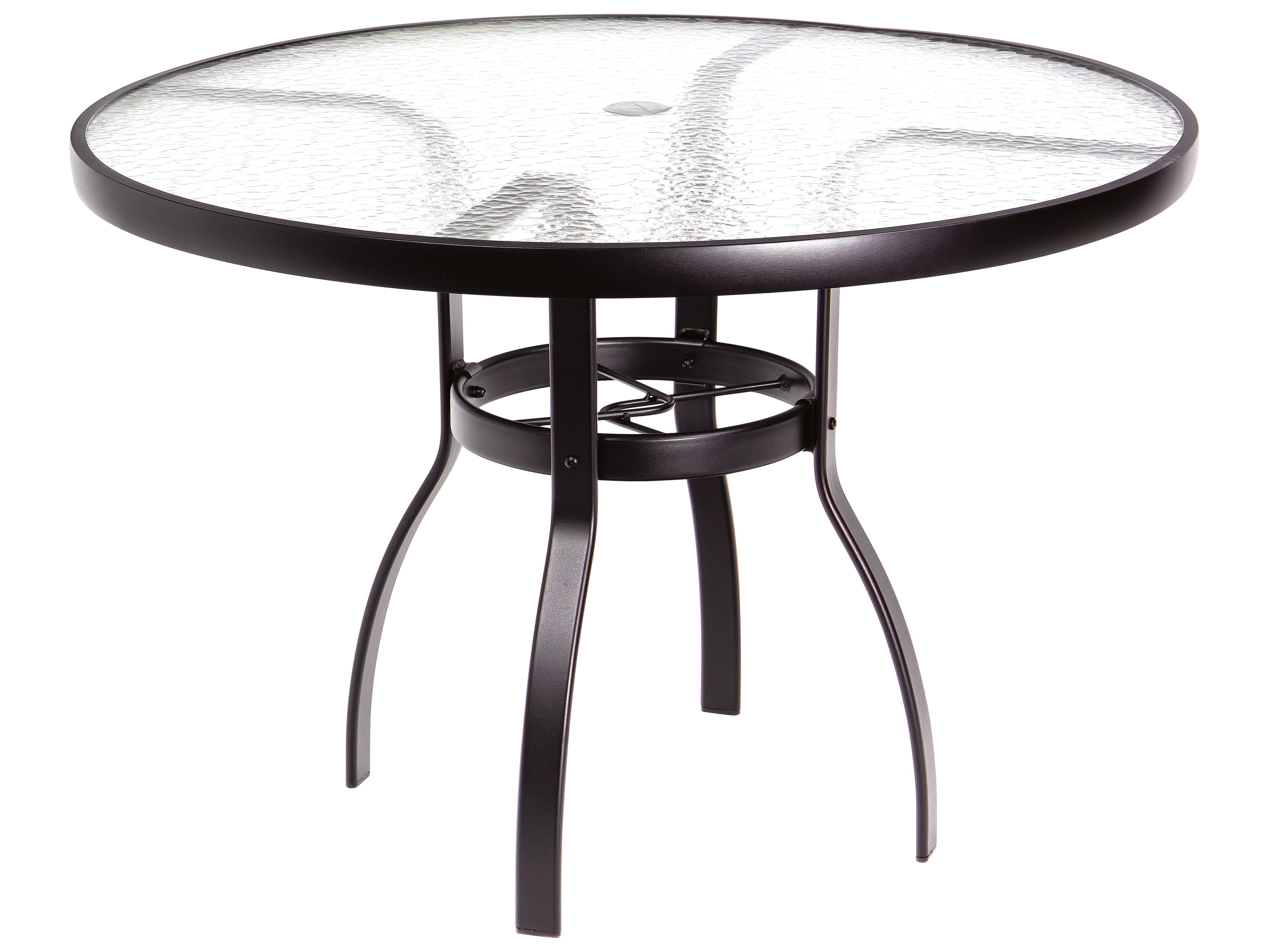 Woodard Aluminum Deluxe Round Acrylic Top Outdoor Dining Table with Umbrella Hole