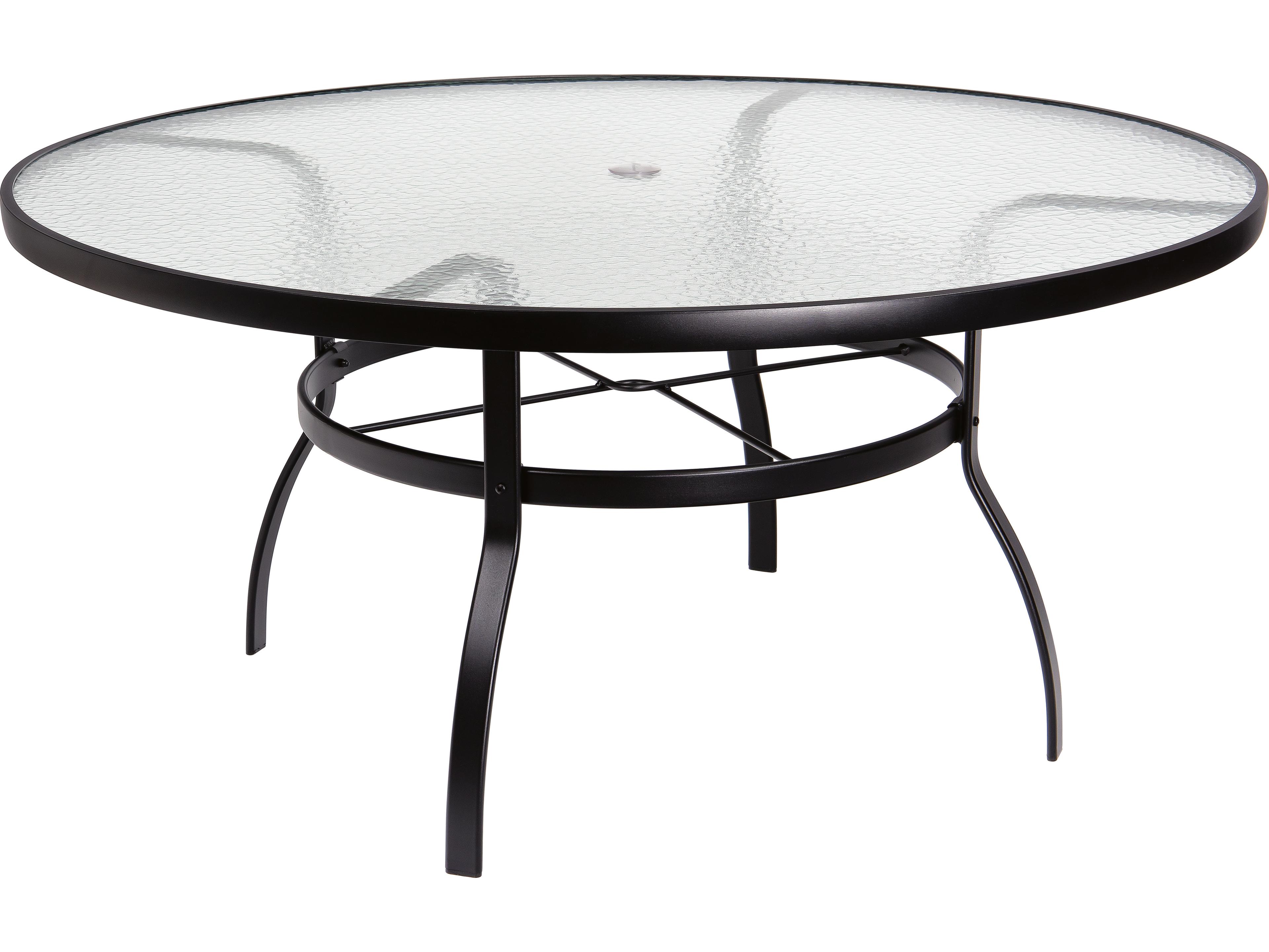 Woodard Aluminum Deluxe Round Obscure Glass Top Table with Umbrella Hole