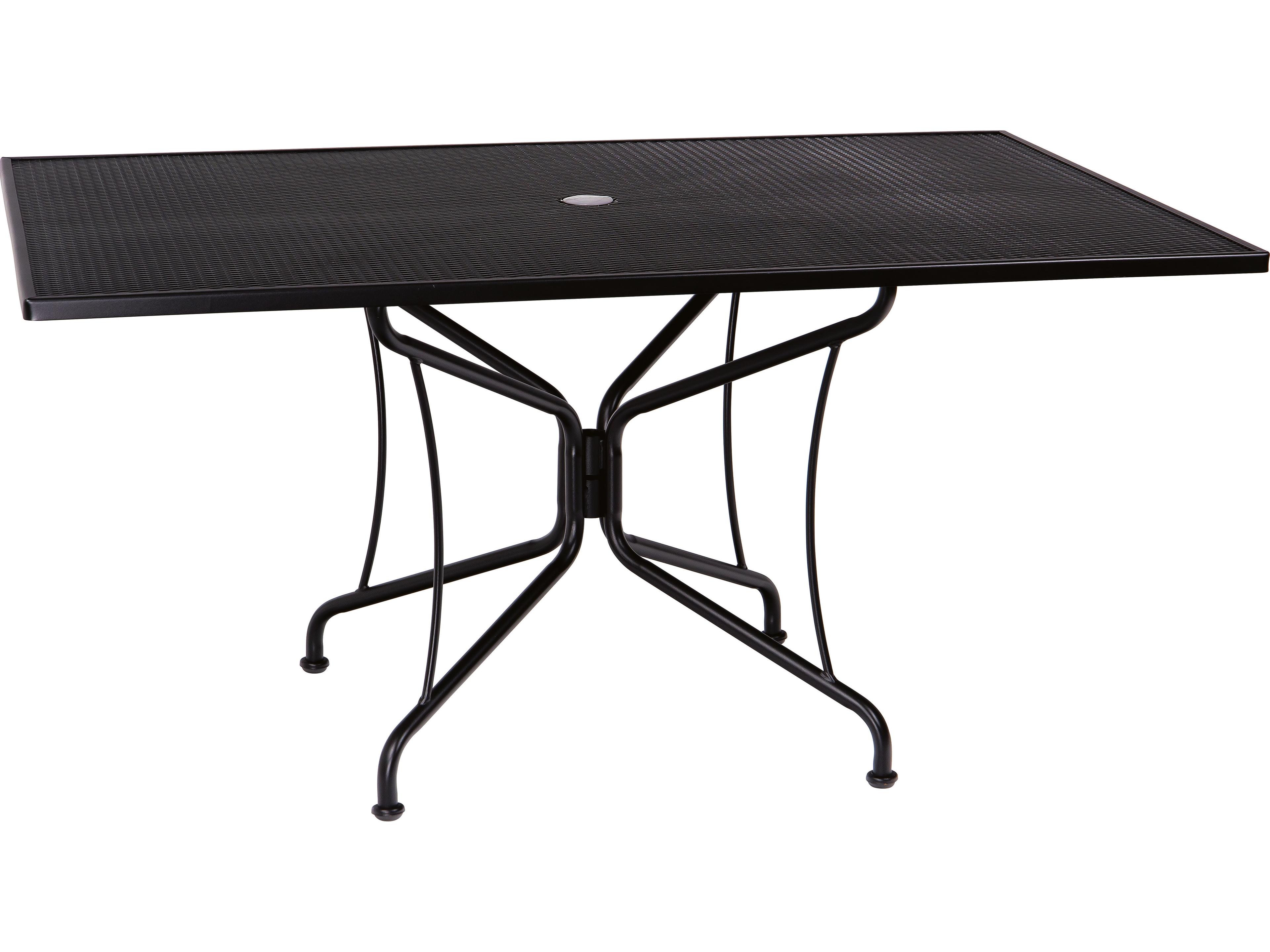 Woodard Wrought Iron Mesh Rectangular 8-Spoke Outdoor Dining Table with Umbrella Hole
