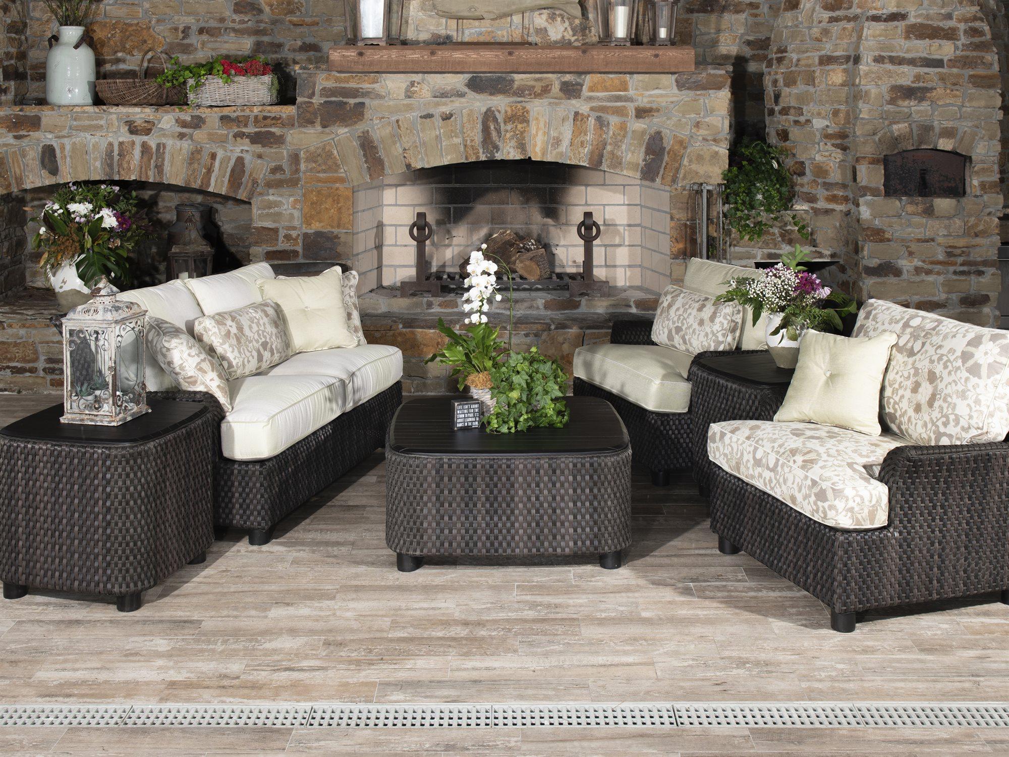 Woodard Whitecraft Aruba Wicker Amazon Mahogany Outdoor Patio Lounge Set