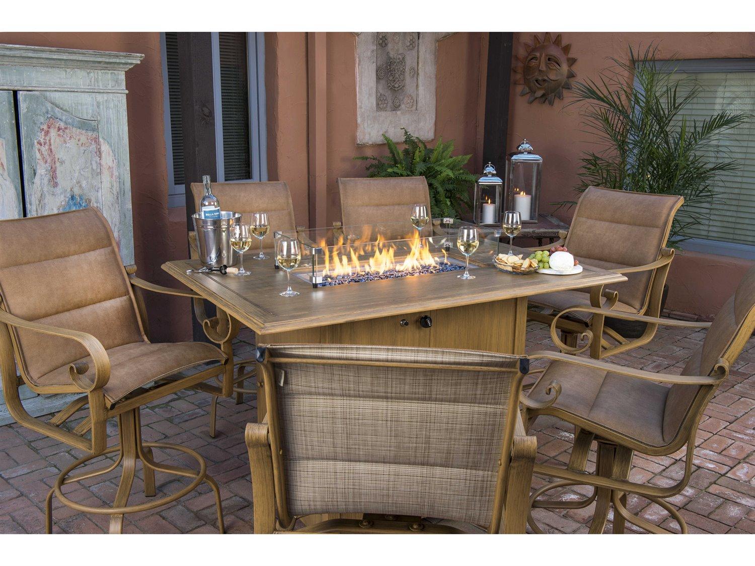 Woodard Belden Padded Sling Aluminum Firepit Counter Set