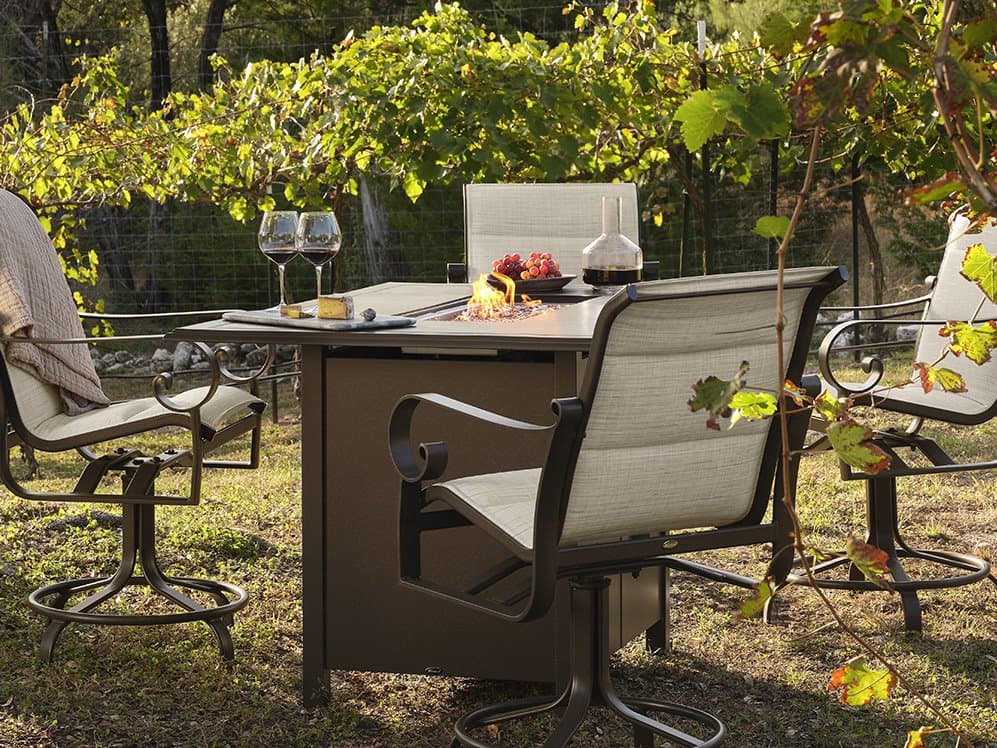 Woodard Belden Padded Sling Aluminum Firepit Counter Set