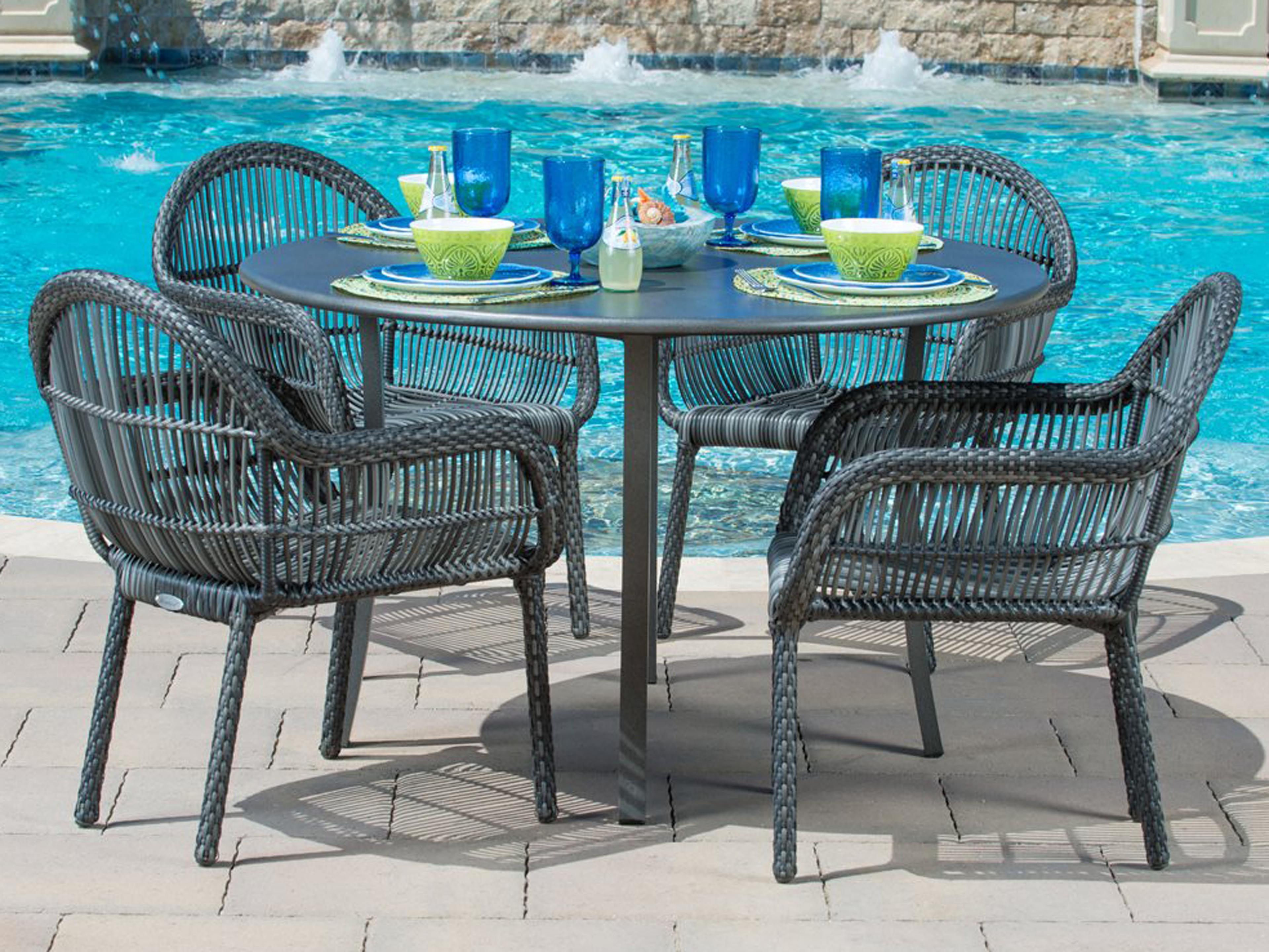 Woodard Cape Wicker Charcoal Gray Patio Dining Set
