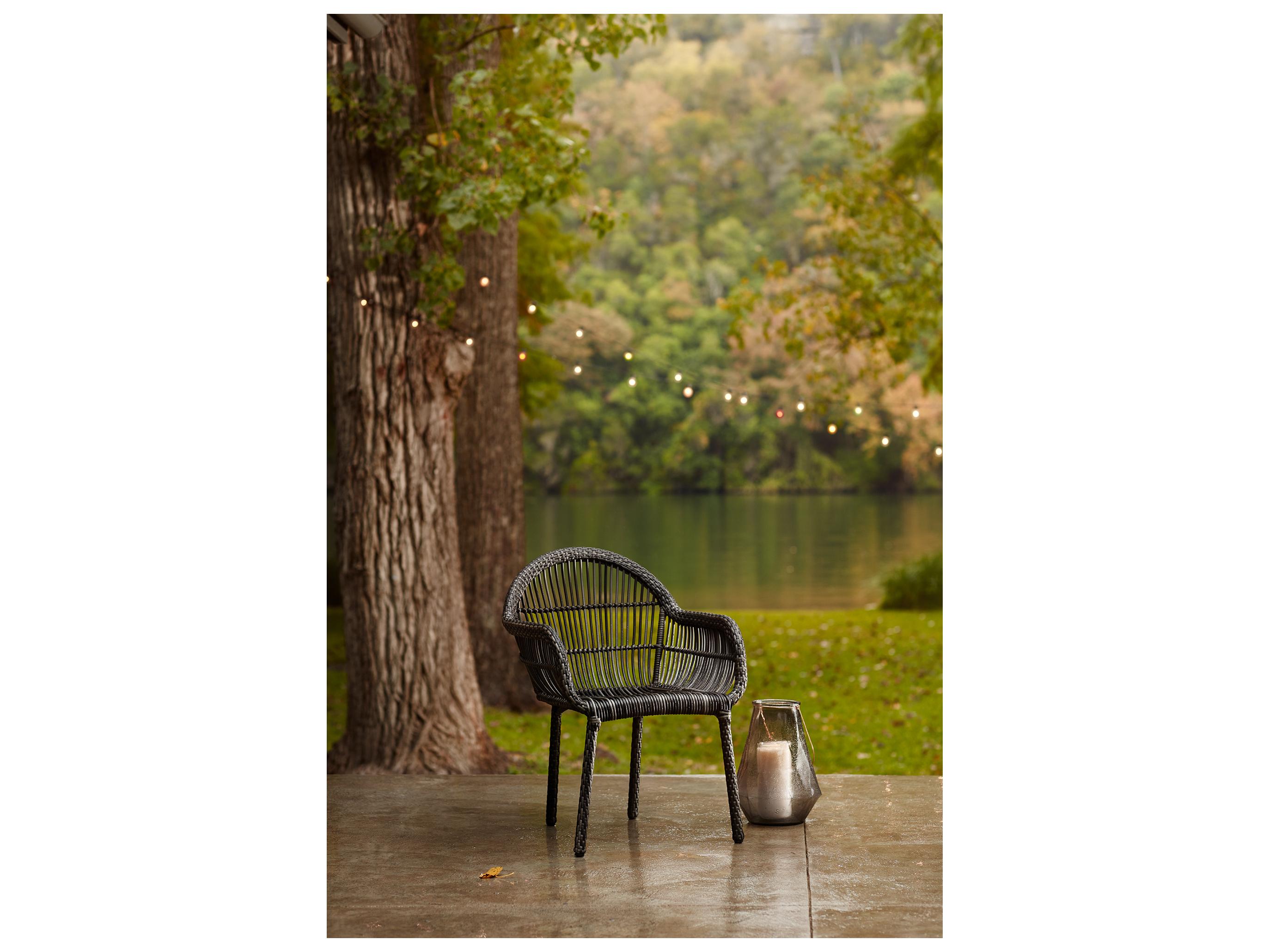 Woodard Cape Wicker Charcoal Gray Cape Patio Dining Arm Chair