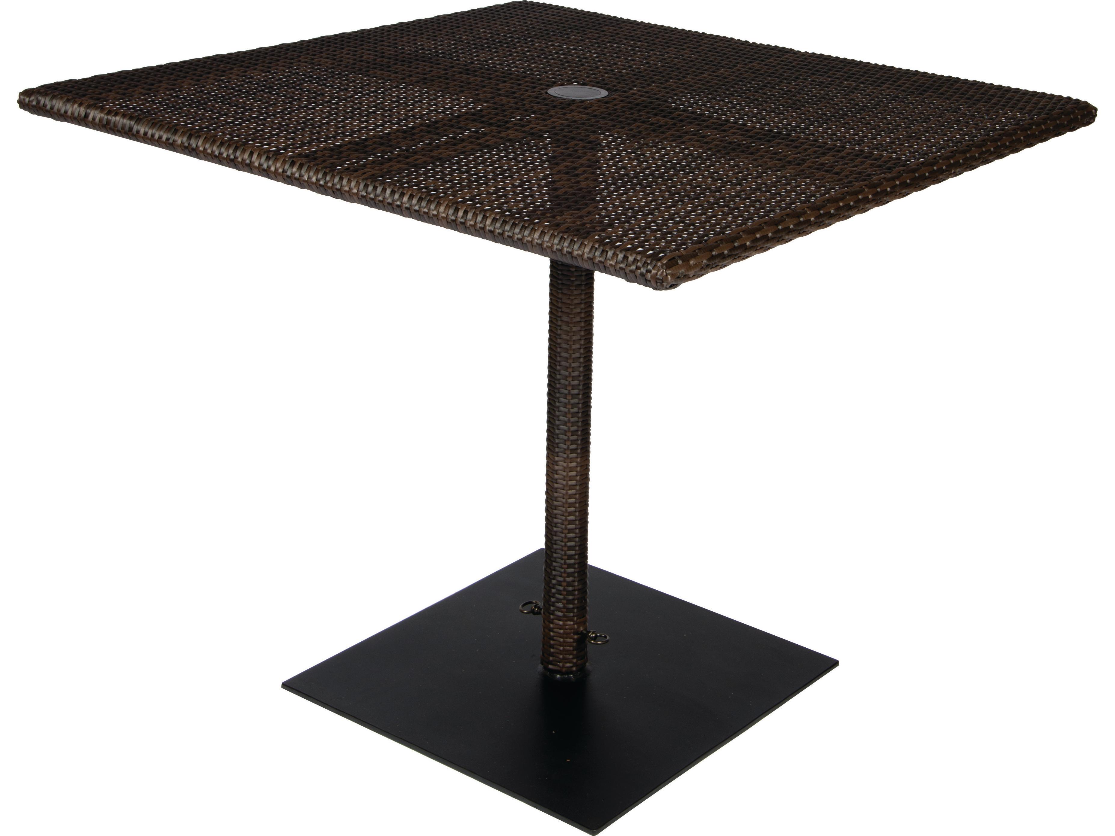 Woodard Whitecraft All-Weather Wicker Square Outdoor Patio Dining Table with Umbrella Hole