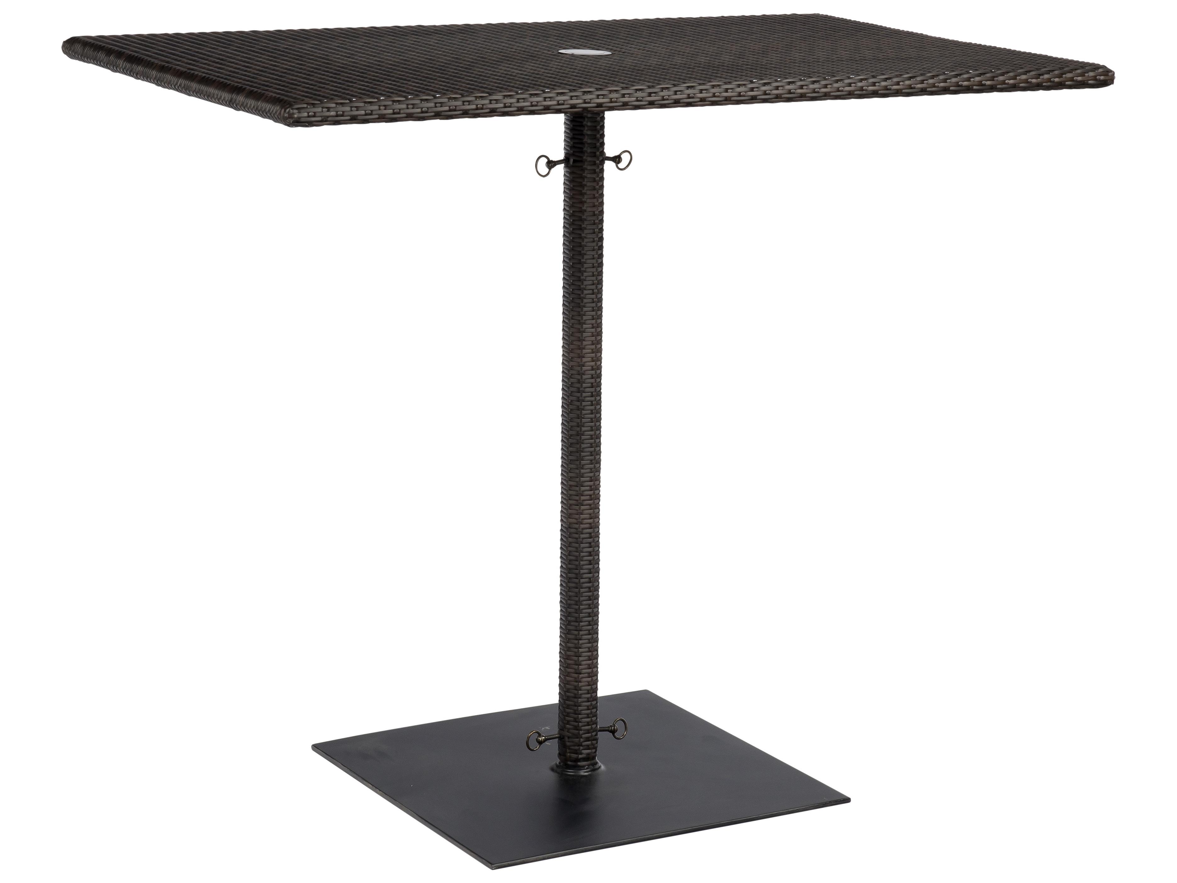 Woodard Whitecraft All Weather Wicker Rectangular Outdoor Patio Bar Height Table with Umbrella Hole