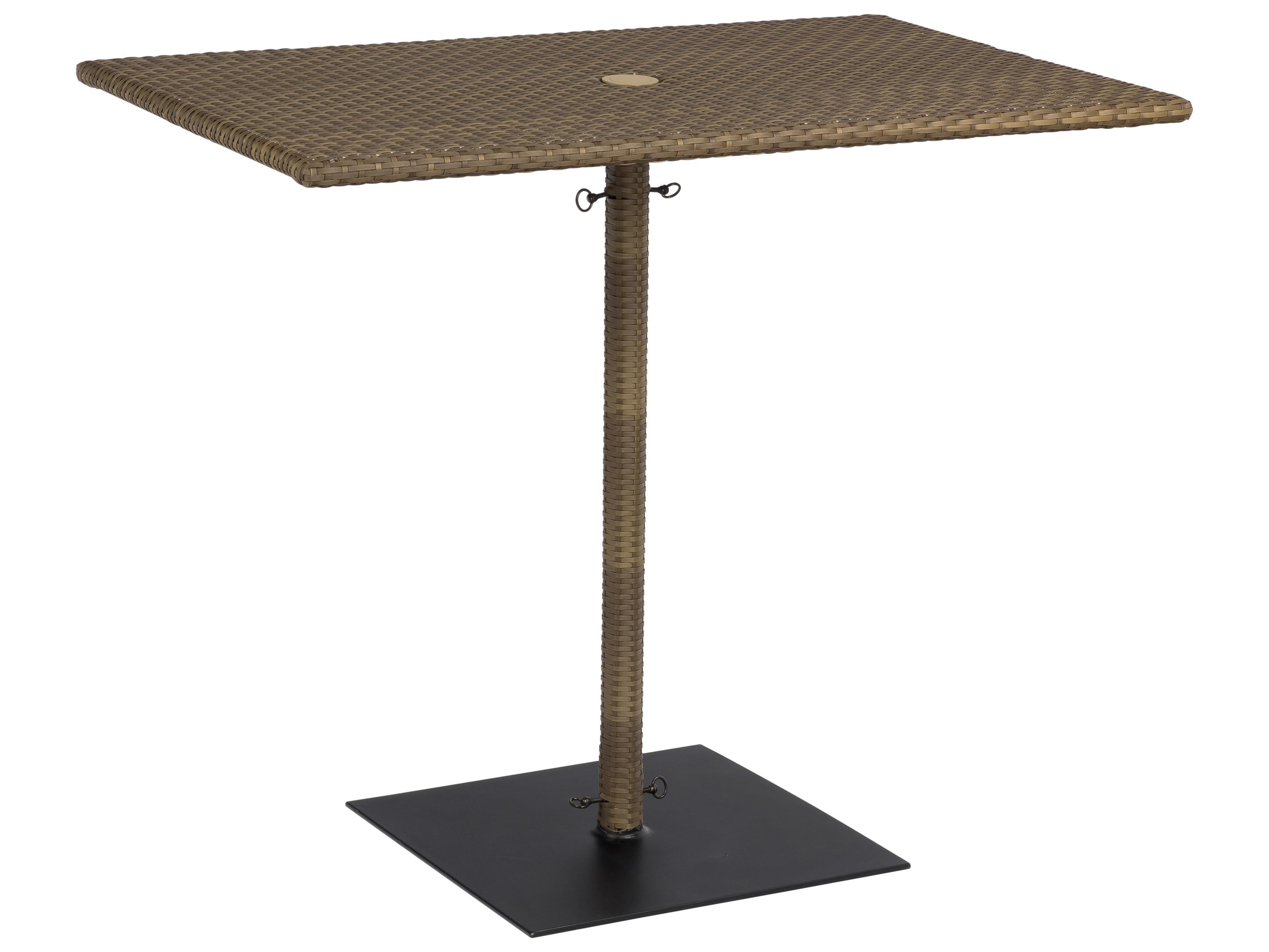Woodard Whitecraft All Weather Wicker Rectangular Outdoor Patio Bar Height Table with Umbrella Hole