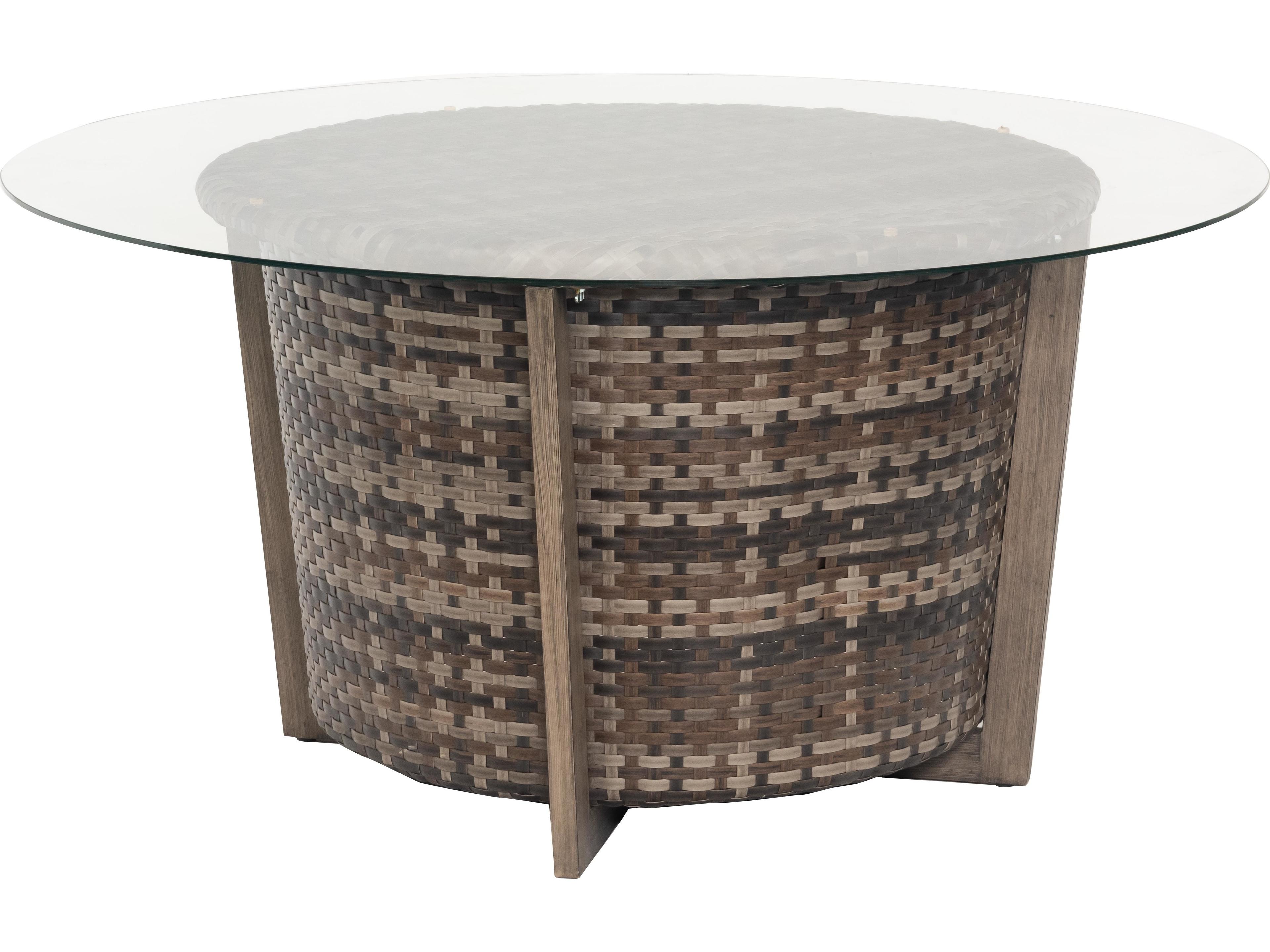 Woodard Reunion Wicker Calico Round Glass Top Patio Chat Table