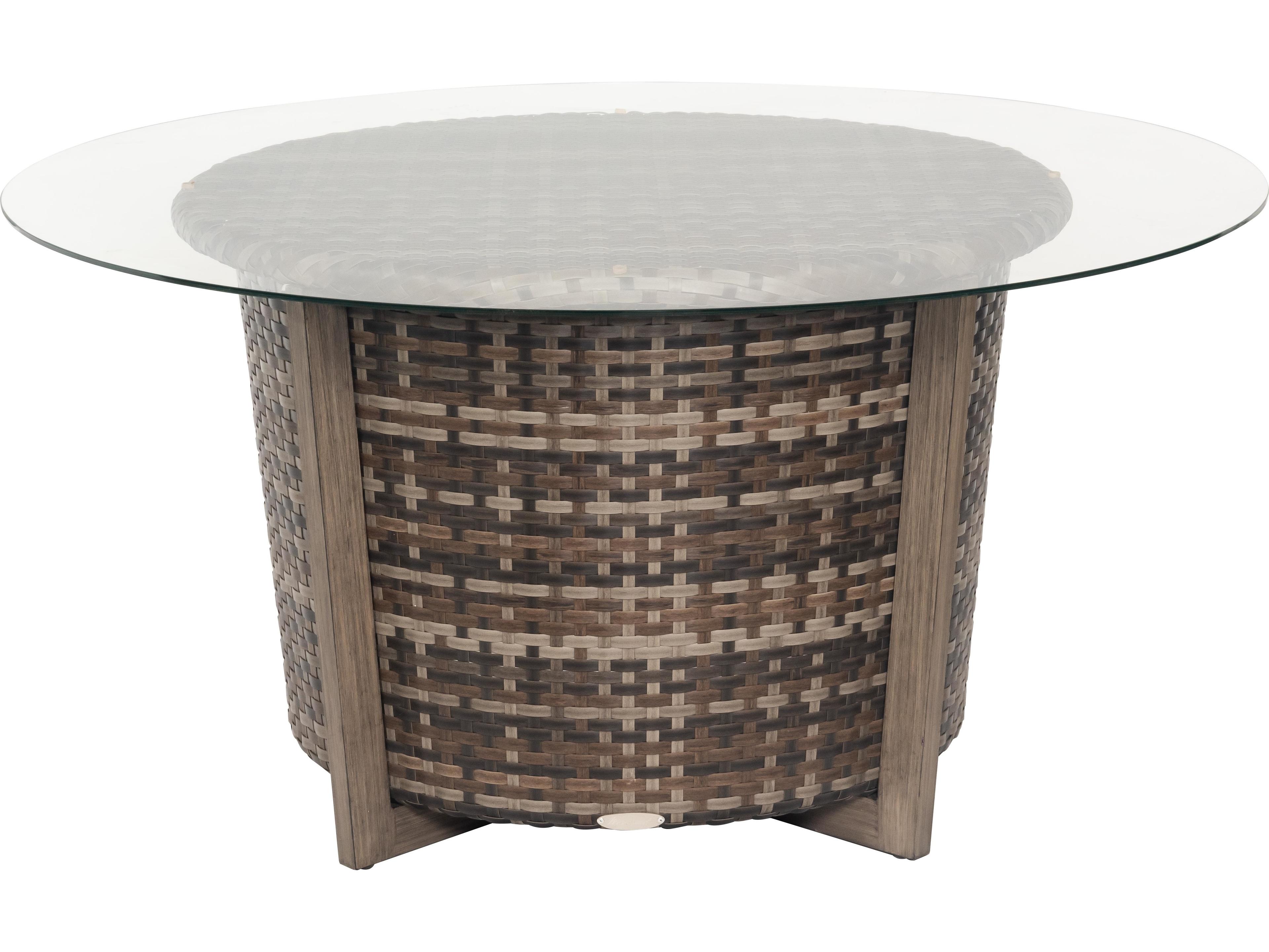 Woodard Reunion Wicker Calico Round Glass Top Patio Chat Table