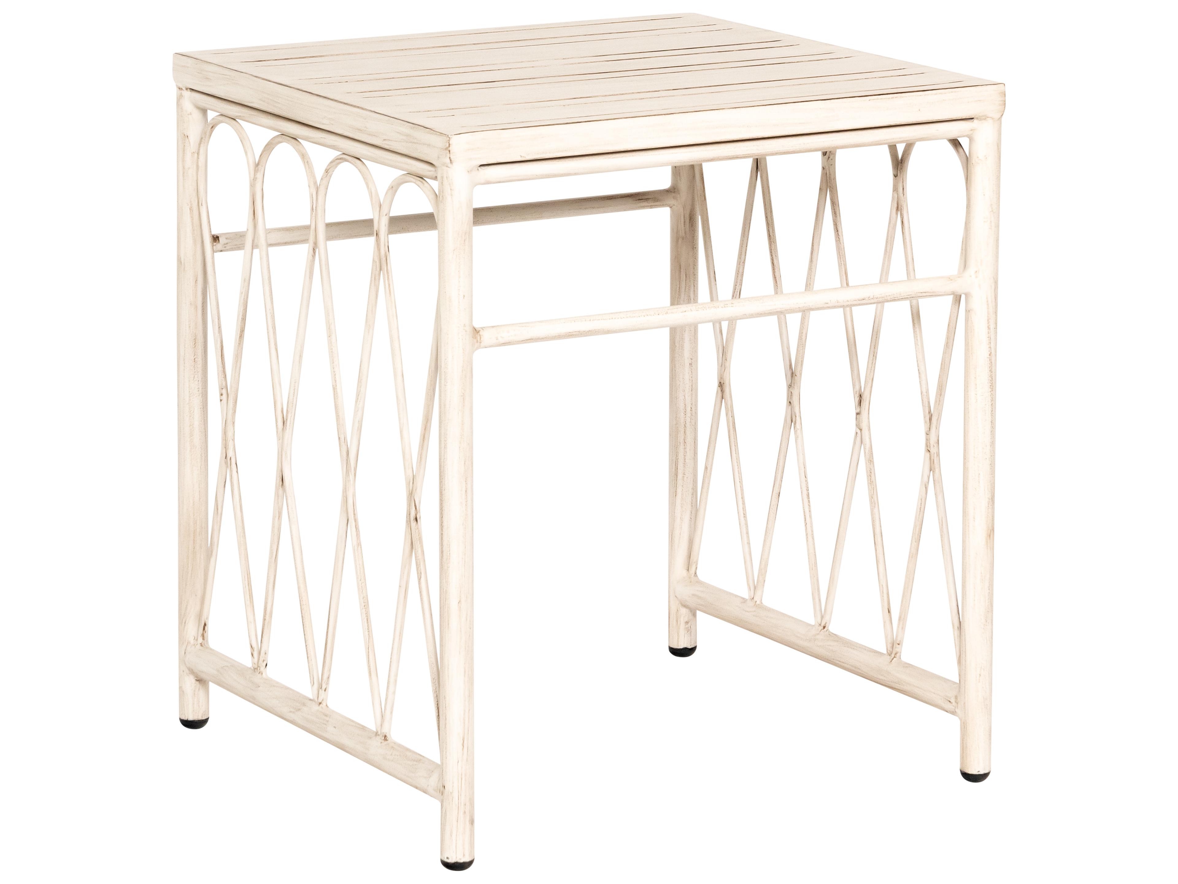 Woodard Cane Aluminum Cane Square Slatted Top Patio End Table
