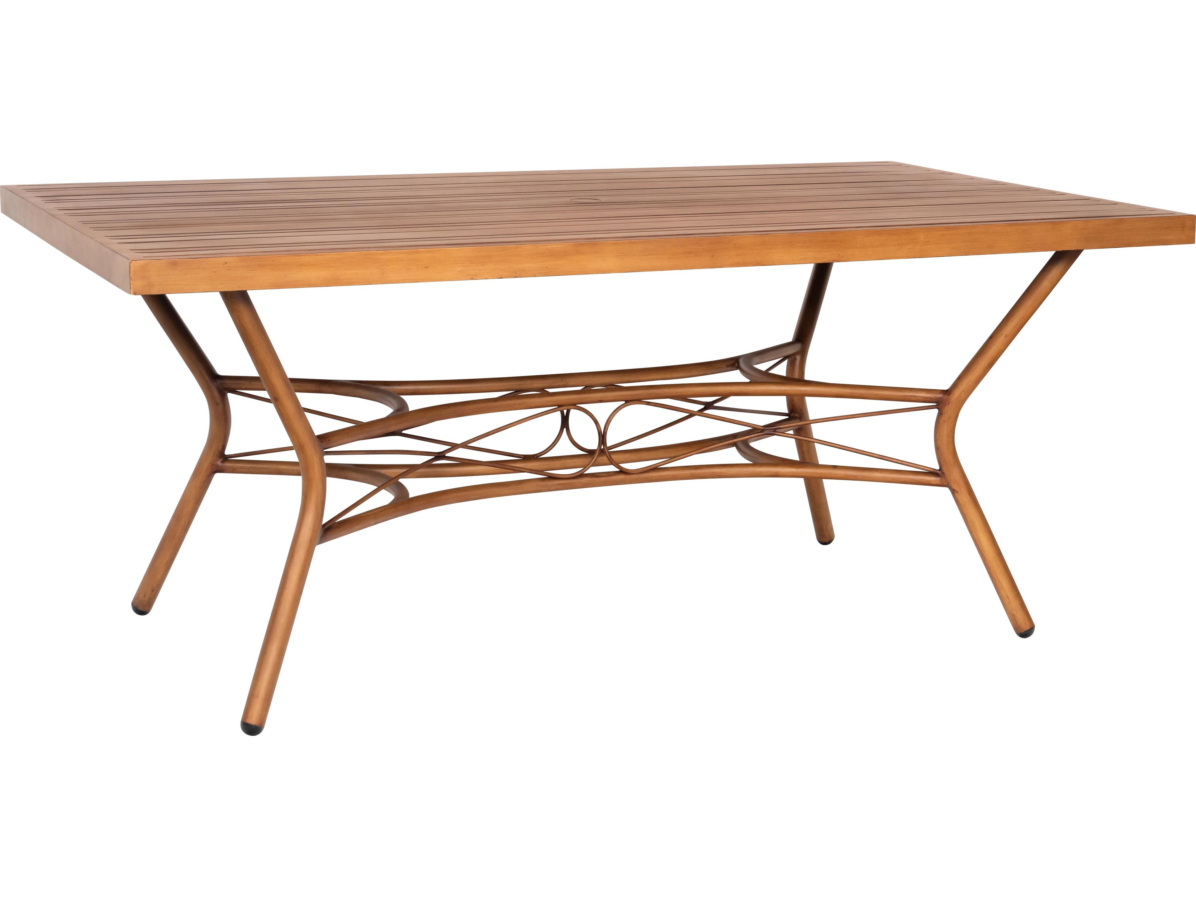 Woodard Cane Aluminum Cane Rectangular Slatted Top Outdoor Dining Table