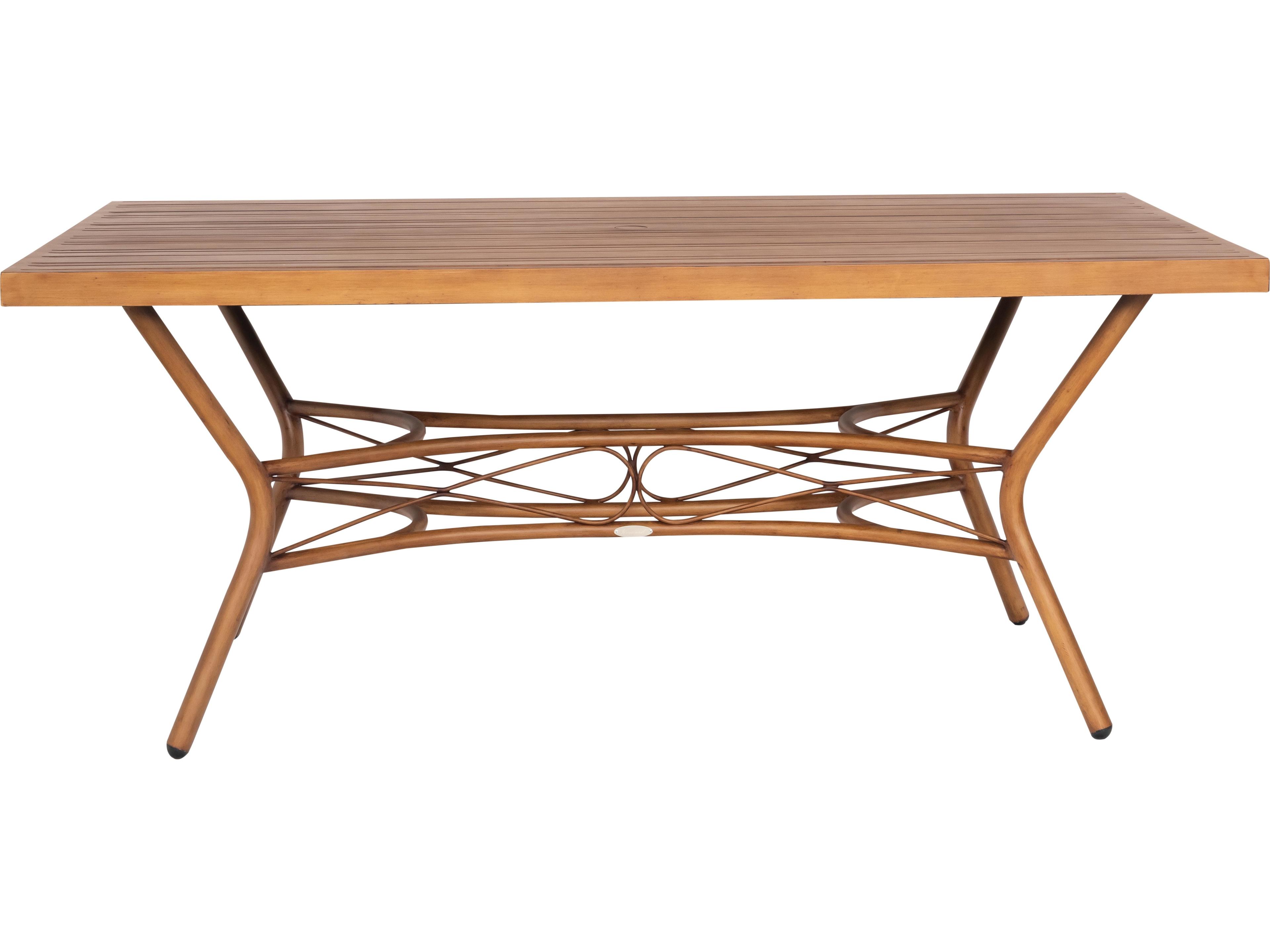 Woodard Cane Aluminum Cane Rectangular Slatted Top Outdoor Dining Table