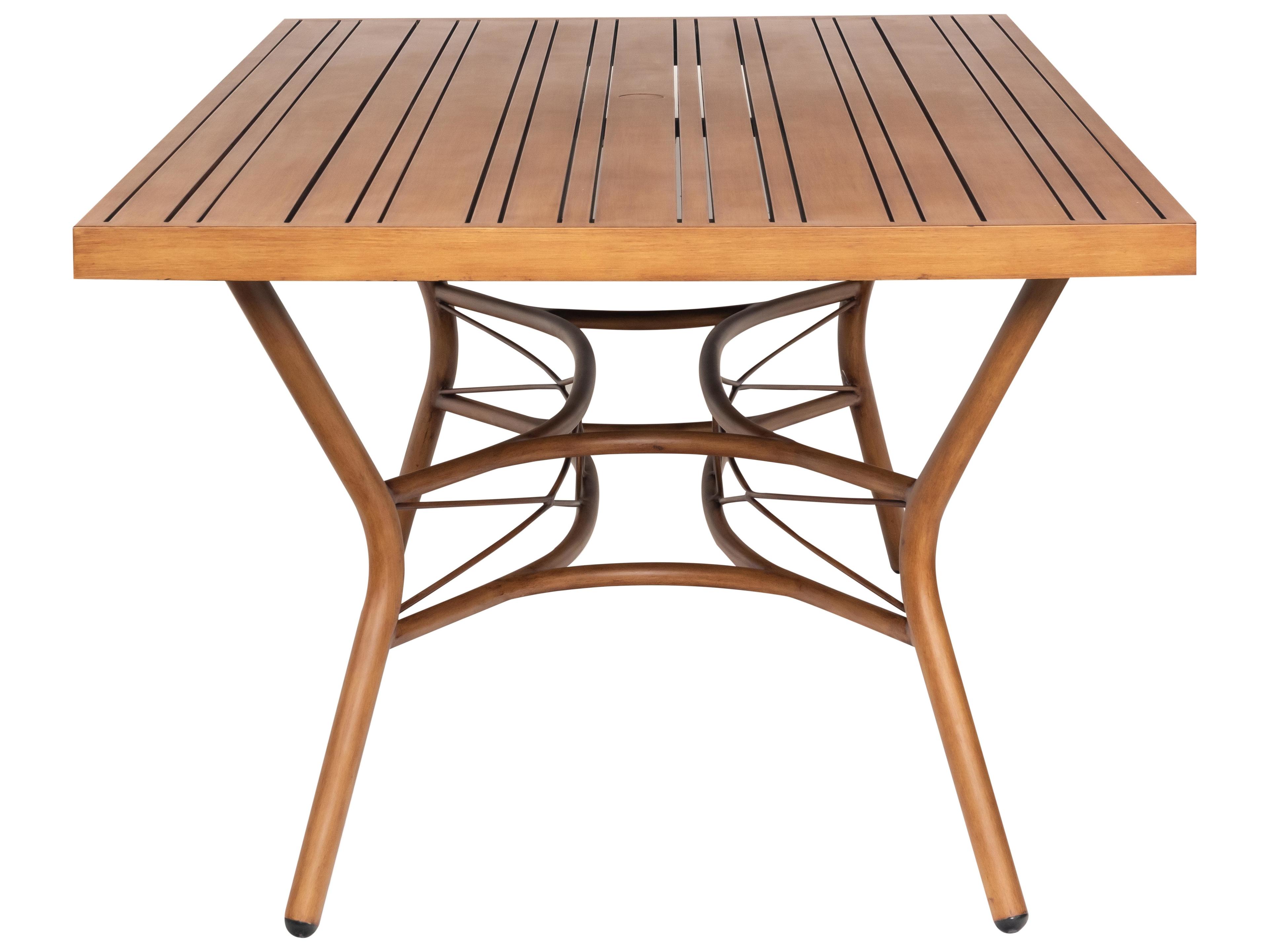 Woodard Cane Aluminum Cane Rectangular Slatted Top Outdoor Dining Table