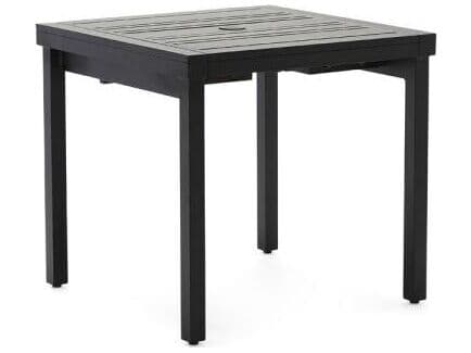 Woodard Tri-Slat Aluminum Square Small Extendable Outdoor Patio Dining Table with Umbrella Hole in Elite Base