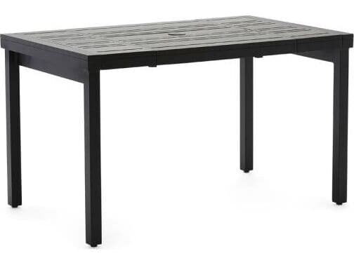 Woodard Tri-Slat Aluminum Square Small Extendable Outdoor Patio Dining Table with Umbrella Hole in Elite Base