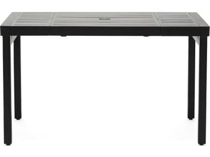 Woodard Tri-Slat Aluminum Square Small Extendable Outdoor Patio Dining Table with Umbrella Hole in Elite Base