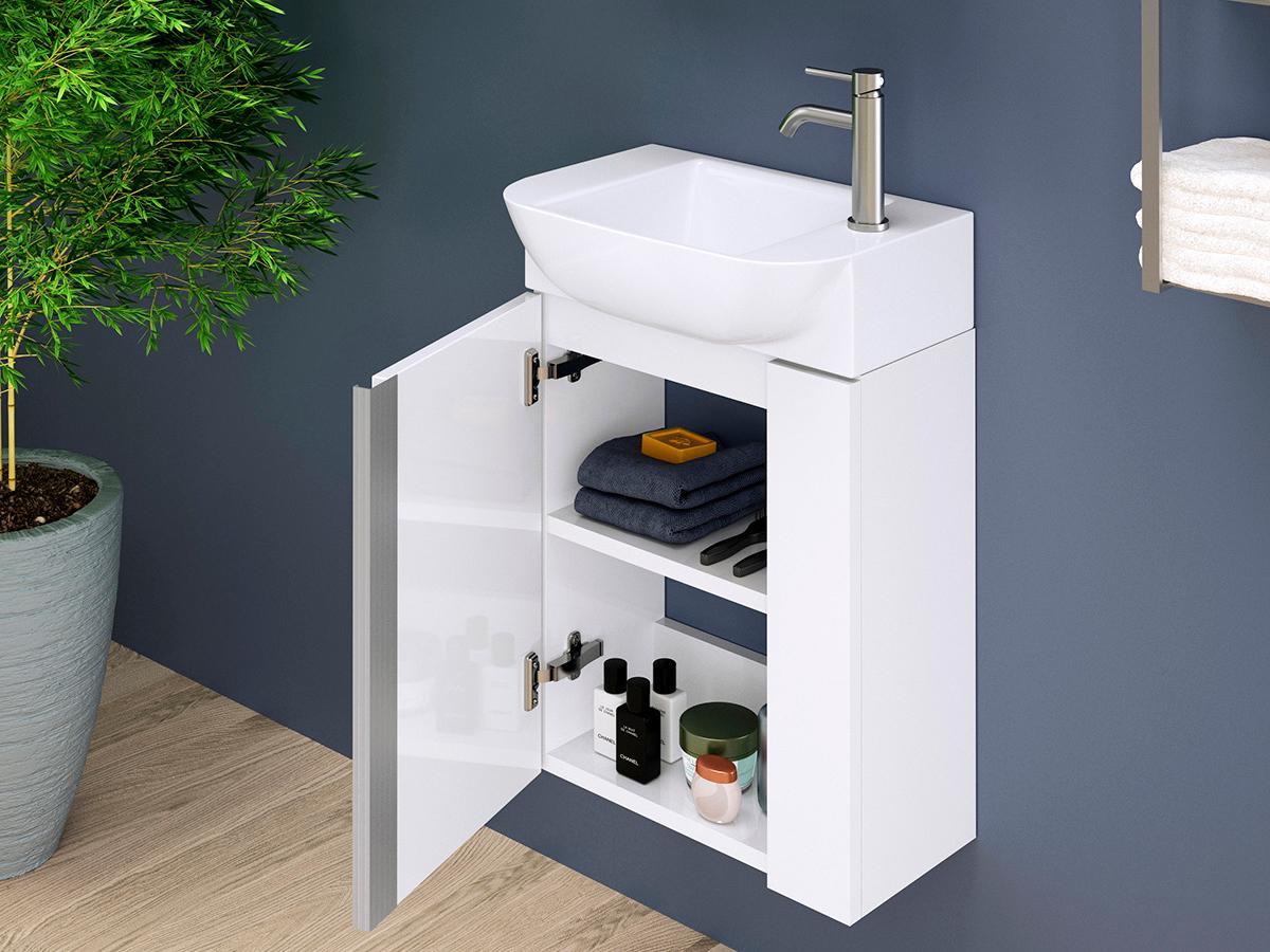 WS Bath Collections Camilia Glossy White Vanity With Handles in Polished Chrome