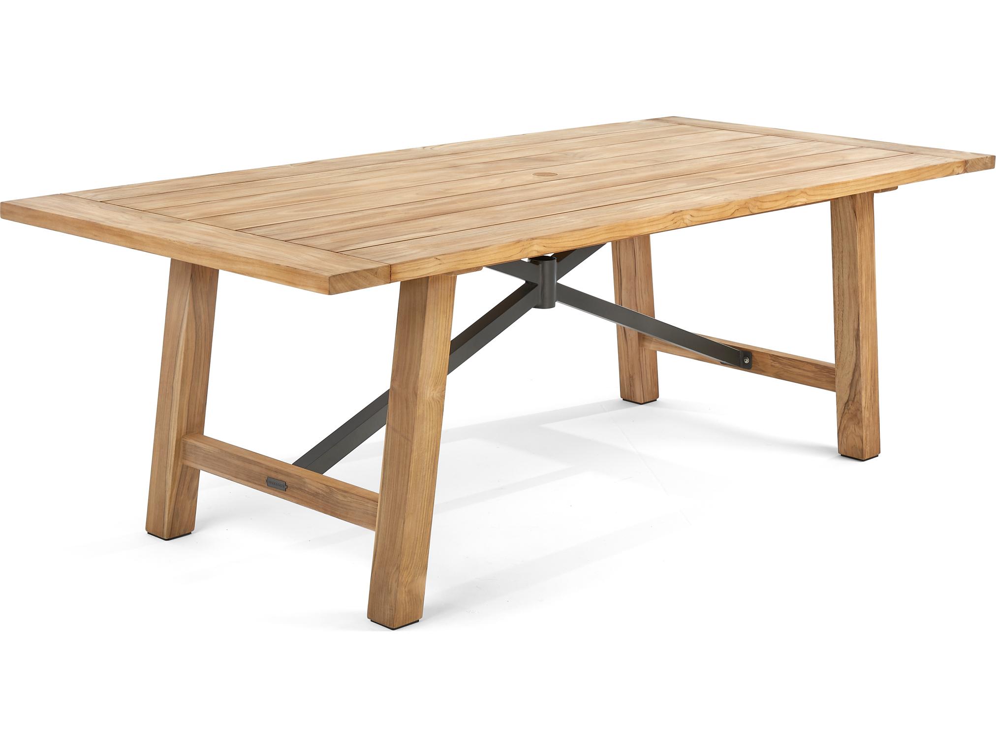 Winston Quick Ship Truss Natural Teak Rectangular Outdoor Patio Dining Table