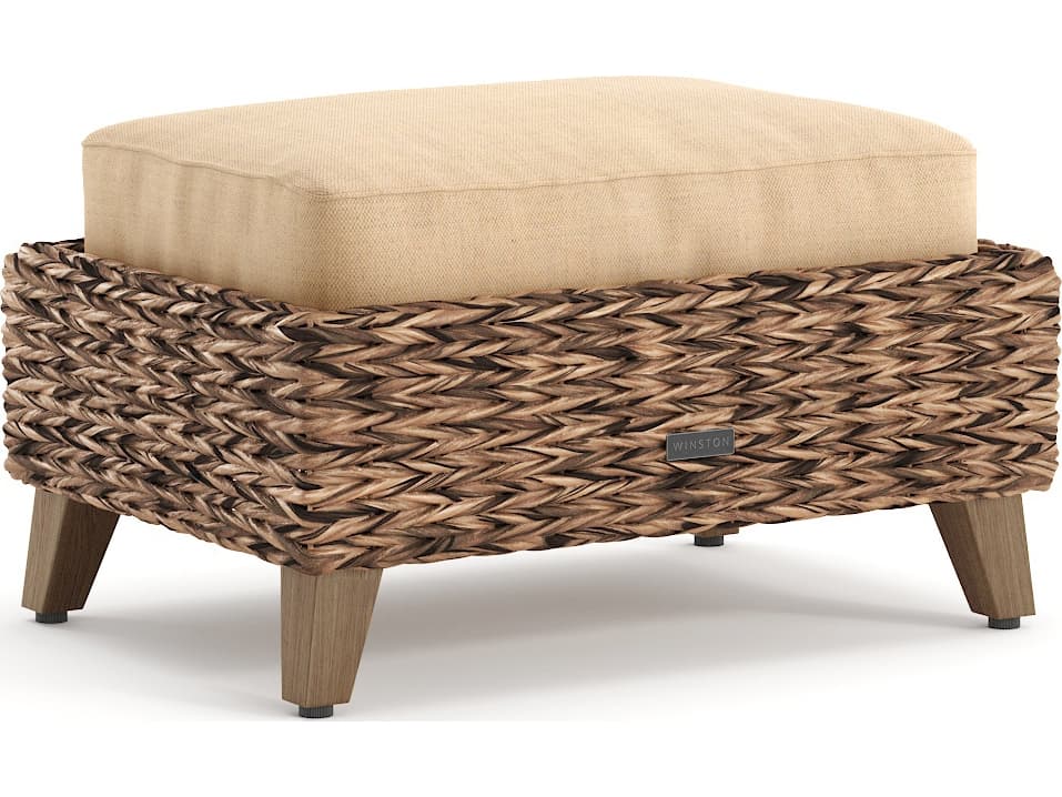 Winston Quick Ship Cayman Wicker Heritage Brown Aluminum Outdoor Patio Ottoman