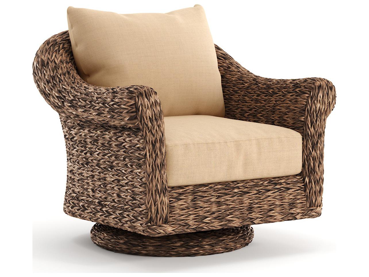 Winston Quick Ship Cayman Wicker Heritage Brown Aluminum Swivel Glider Outdoor Patio Lounge Chair