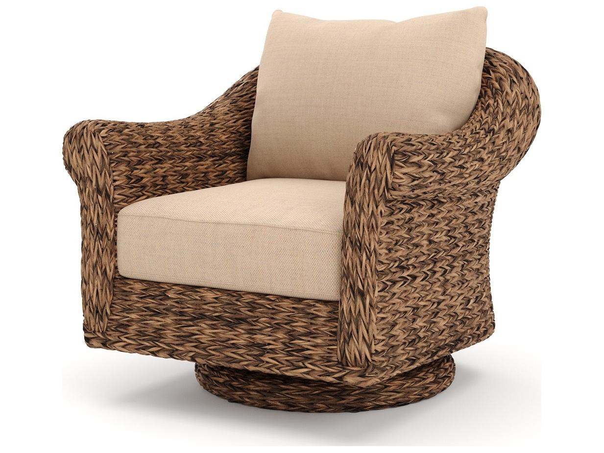 Winston Quick Ship Cayman Wicker Heritage Brown Aluminum Swivel Glider Outdoor Patio Lounge Chair