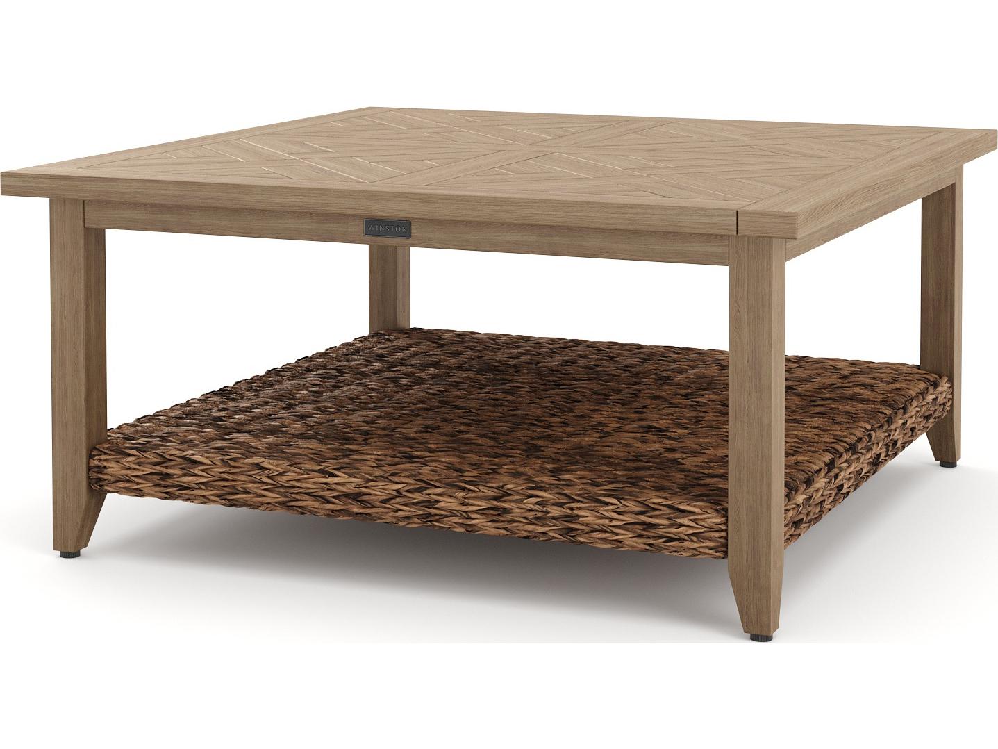 Winston Quick Ship Cayman Wicker Heritage Brown Aluminum Square Outdoor Chat Table