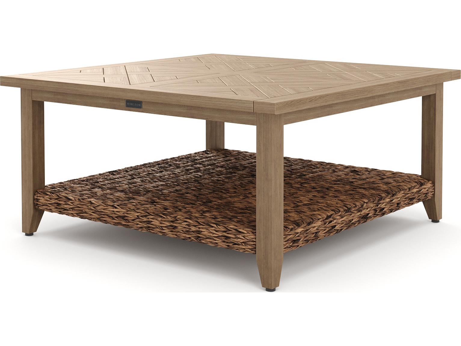 Winston Quick Ship Cayman Wicker Heritage Brown Aluminum Square Outdoor Chat Table