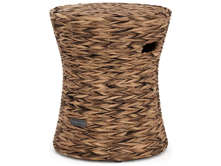 Winston Quick Ship Cayman Wicker Aluminum Heritage Brown Round Drum Stool / Outdoor Patio Side Table