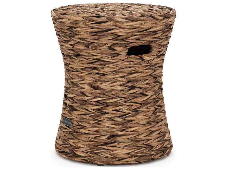 Winston Quick Ship Cayman Wicker Aluminum Heritage Brown Round Drum Stool / Outdoor Patio Side Table