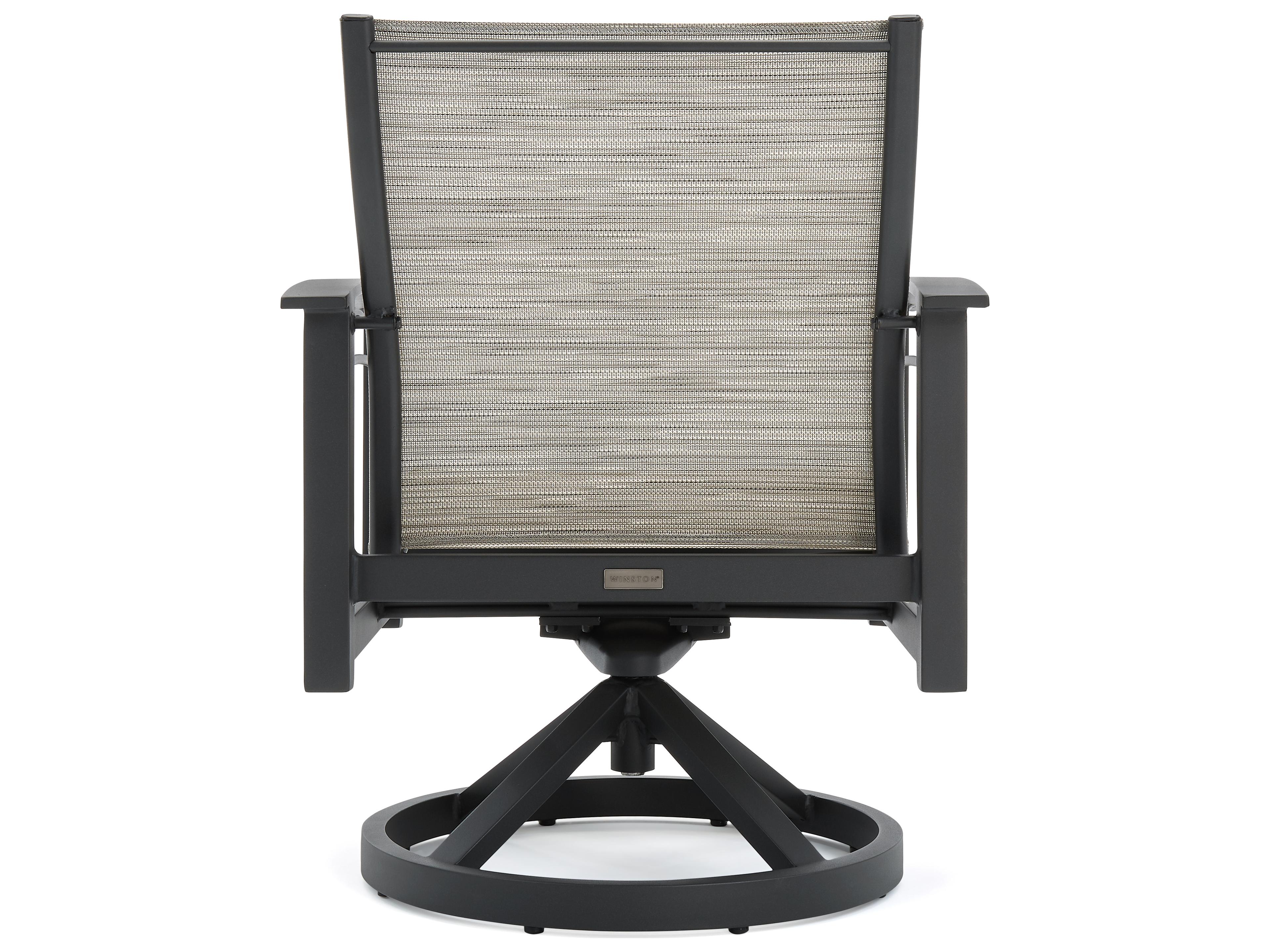 Winston Stanford Sling Quick Ship Aluminum Swivel Rocker Outdoor Dining Arm Chair