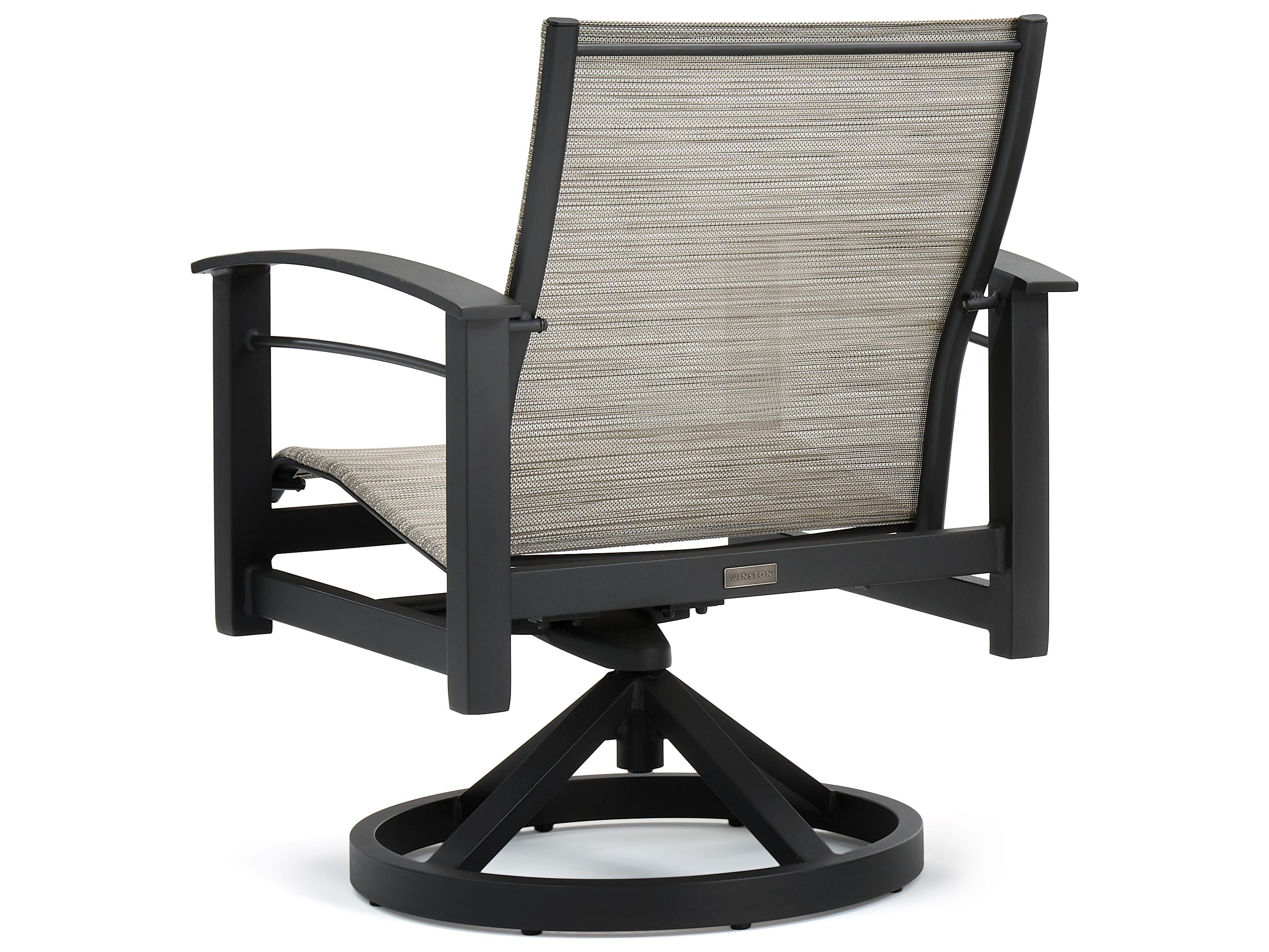 Winston Stanford Sling Quick Ship Aluminum Swivel Rocker Outdoor Dining Arm Chair