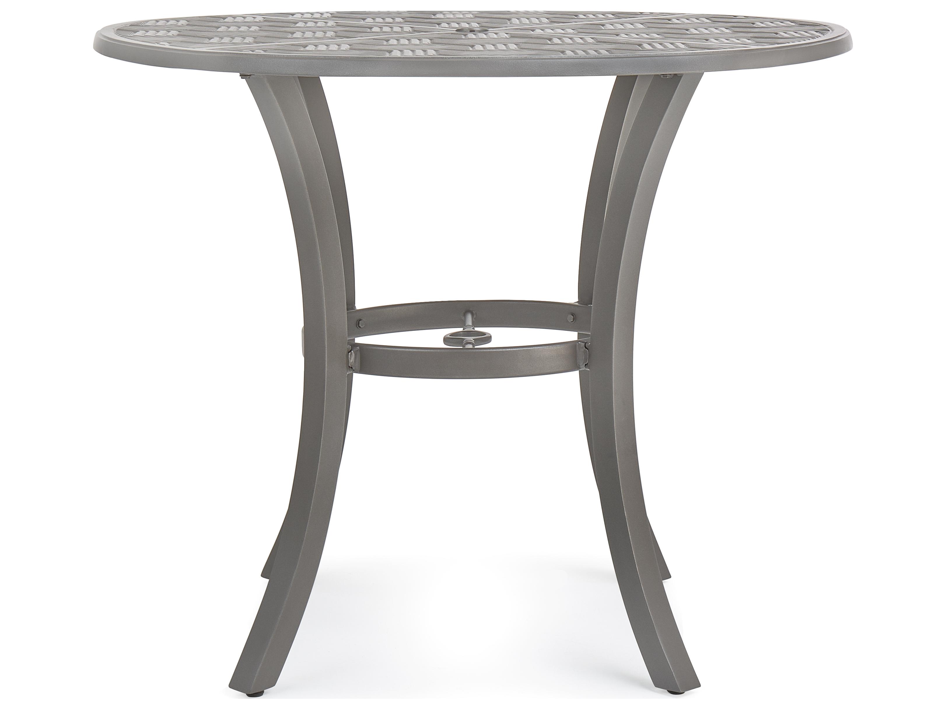 Winston Quick Ship Merge Weathered Teak Aluminum Round Patio Counter Table