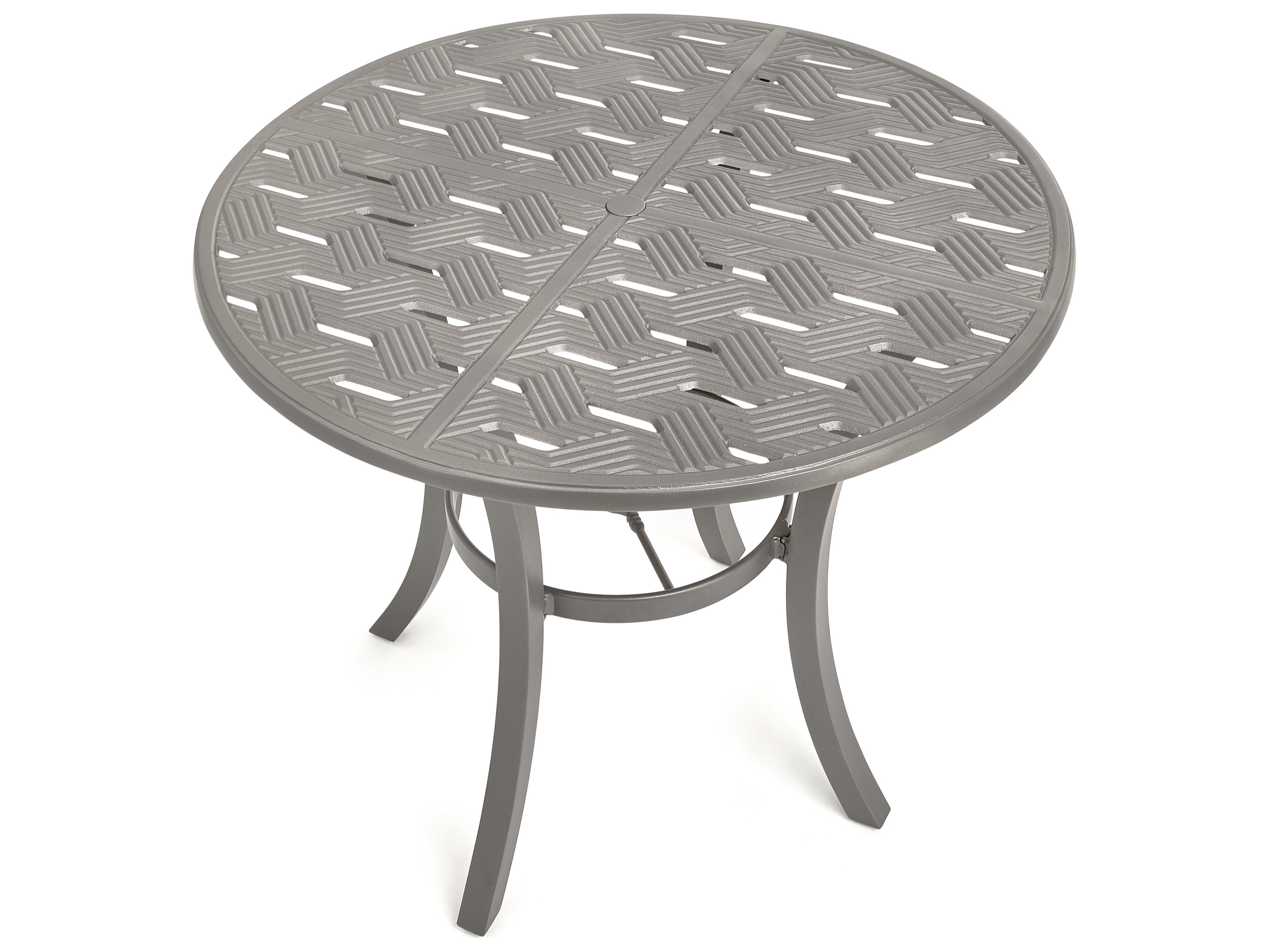 Winston Quick Ship Merge Weathered Teak Aluminum Round Patio Counter Table