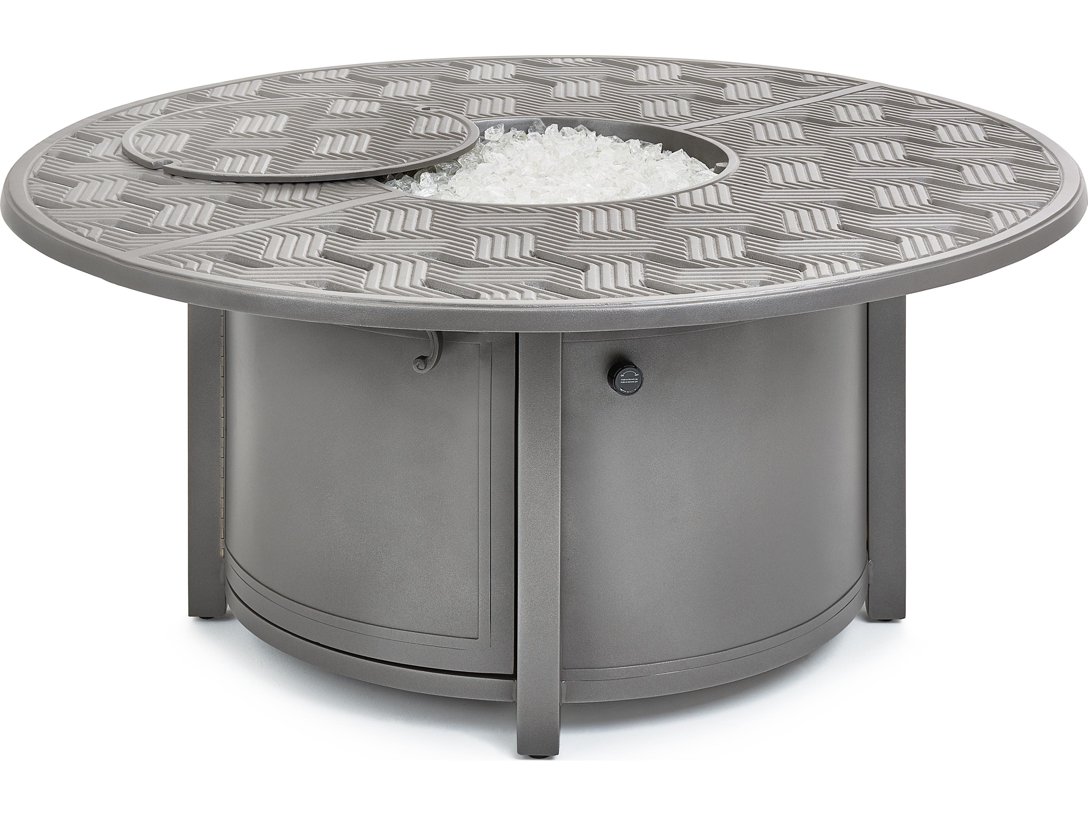 Winston Quick Ship Merge Weathered Teak Aluminum Round Patio Fire Pit Table