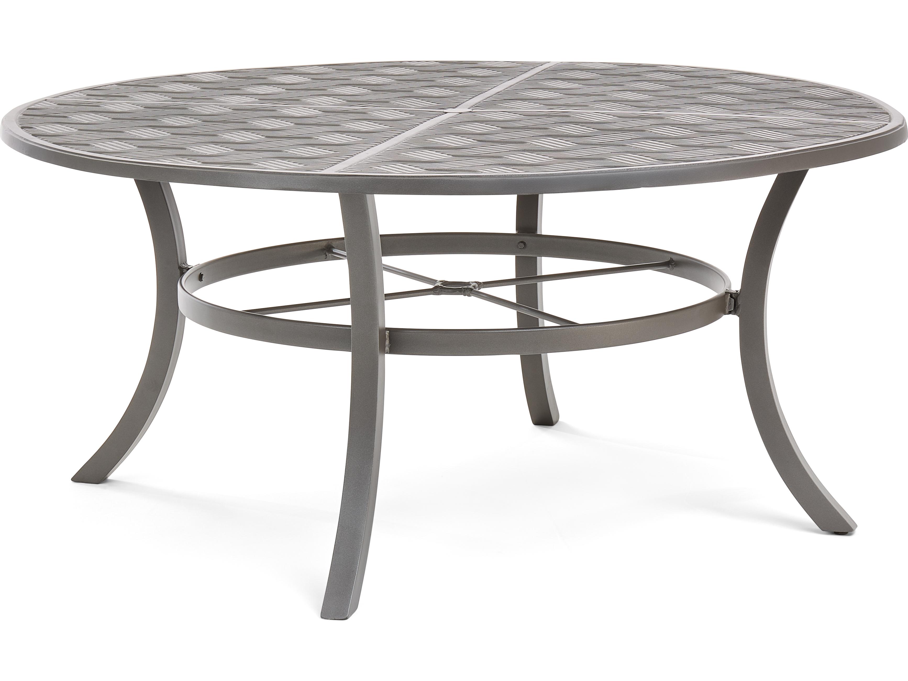 Winston Quick Ship Merge Weathered Teak Aluminum Round Outdoor Patio Dining Table