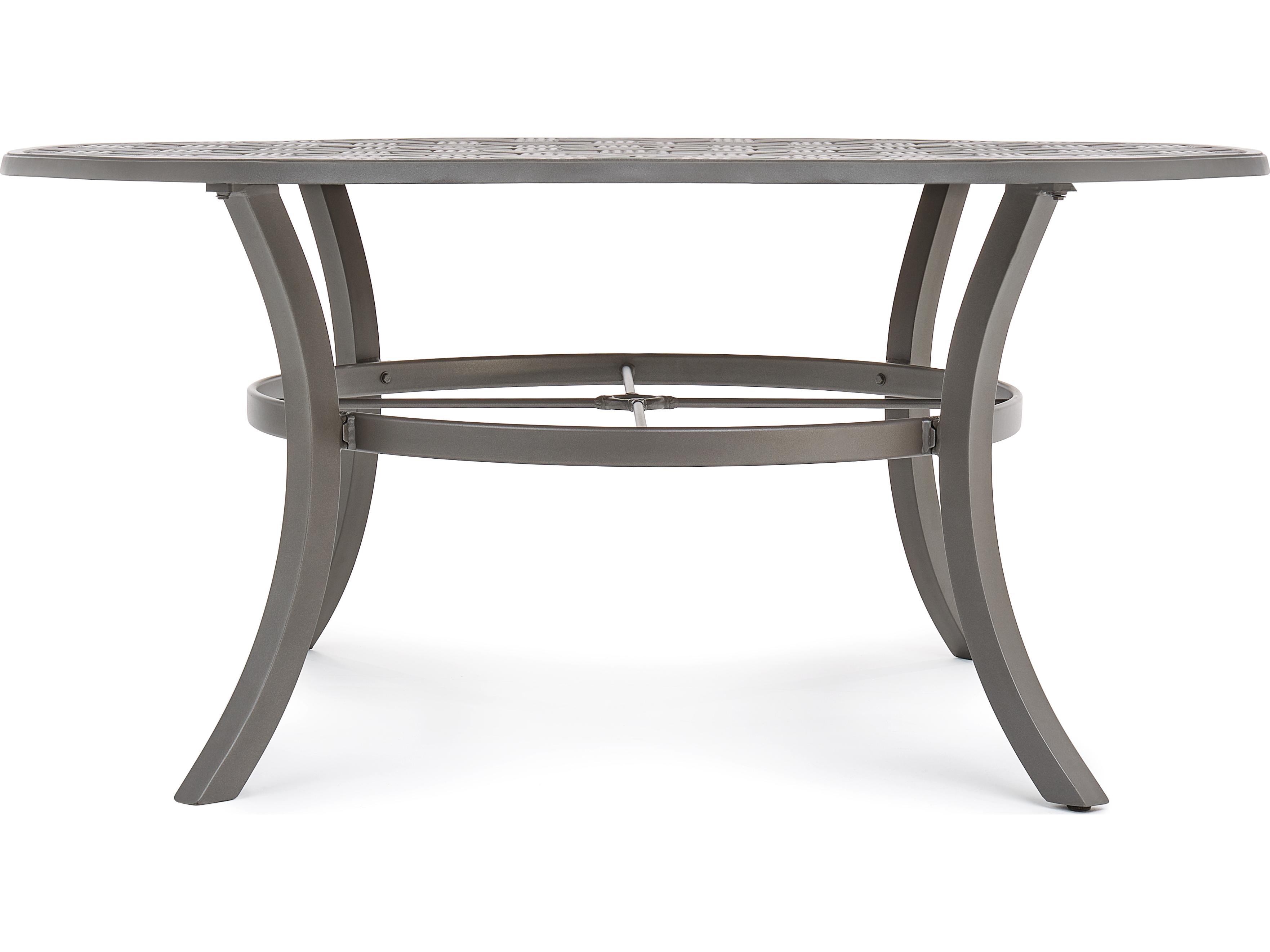 Winston Quick Ship Merge Weathered Teak Aluminum Round Outdoor Patio Dining Table