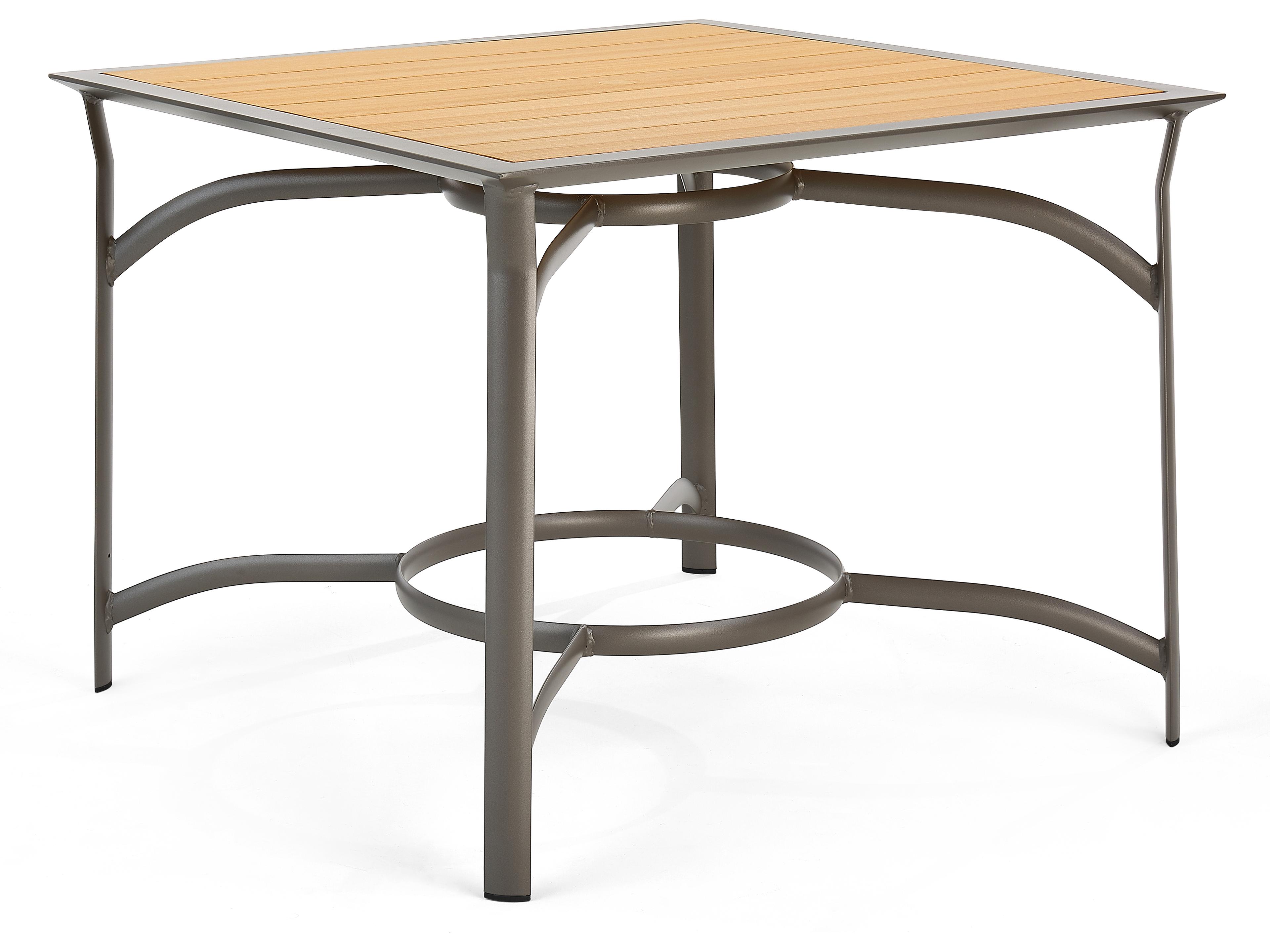 Winston Quick Ship Harper Weathered Teak Aluminum Square Counter Table with Umbrella Hole