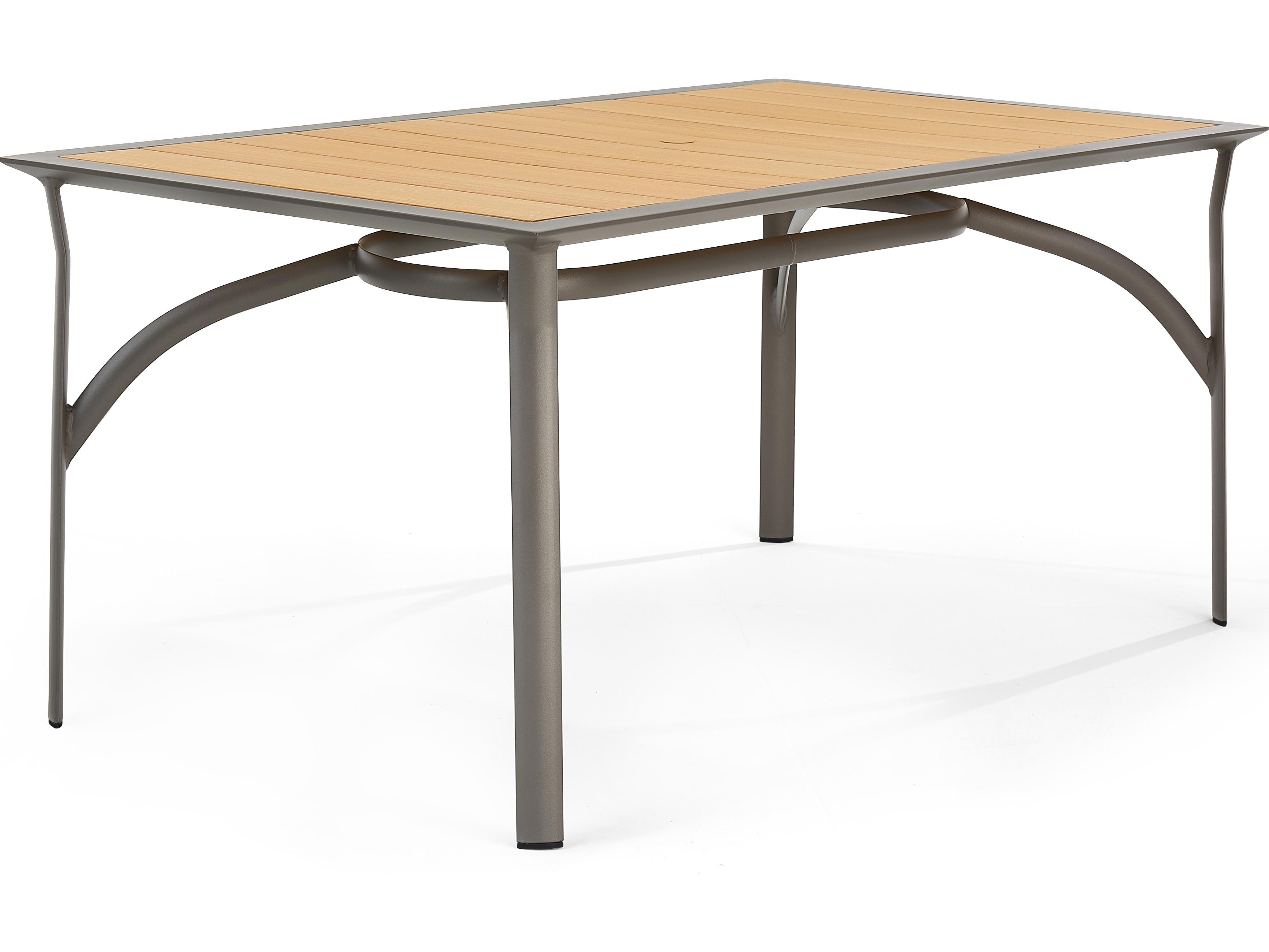 Winston Quick Ship Harper Weathered Teak Aluminum Rectangular Dining Table with Umbrella Hole