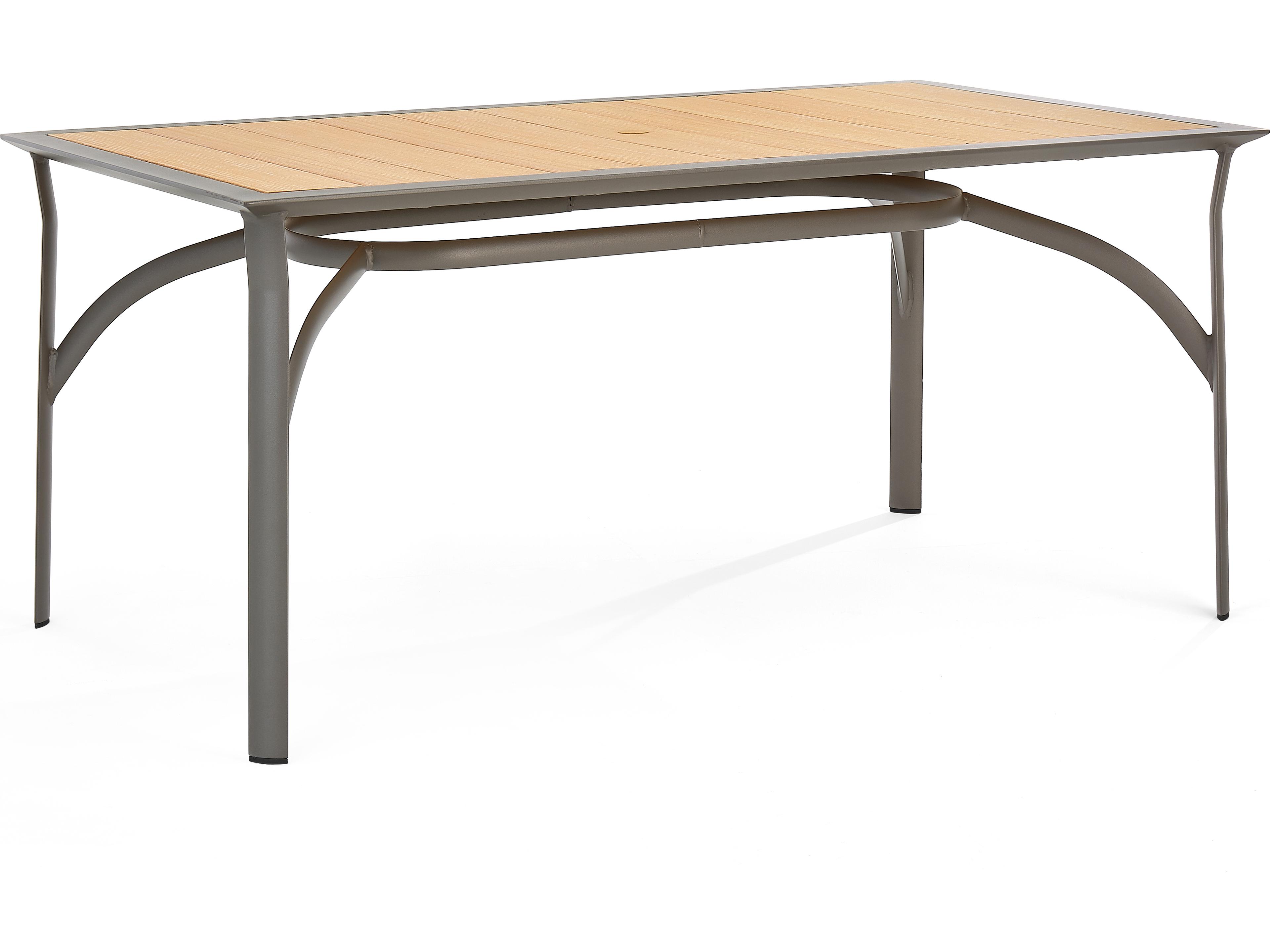 Winston Quick Ship Harper Weathered Teak Aluminum Rectangular Dining Table with Umbrella Hole