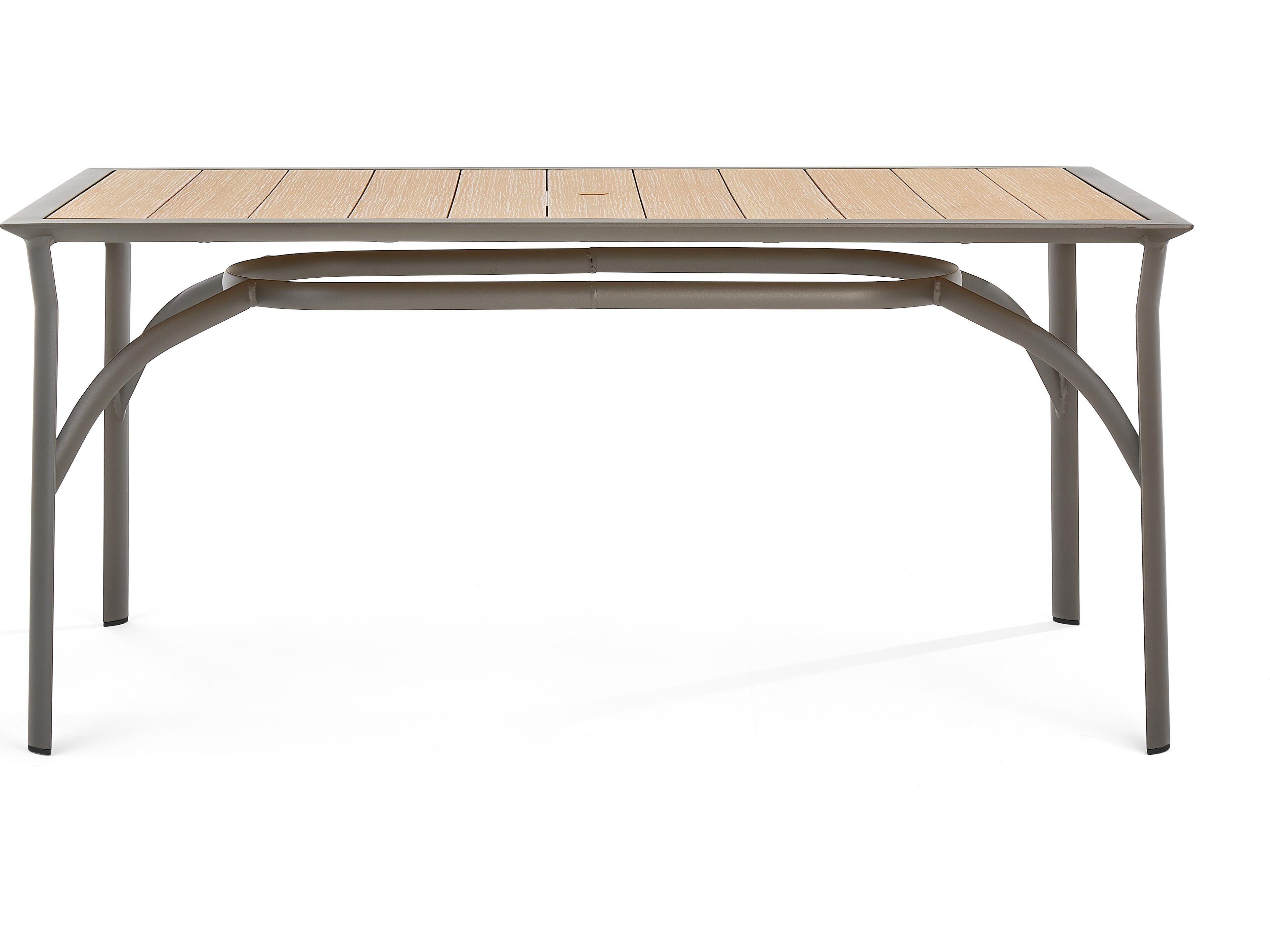 Winston Quick Ship Harper Weathered Teak Aluminum Rectangular Dining Table with Umbrella Hole
