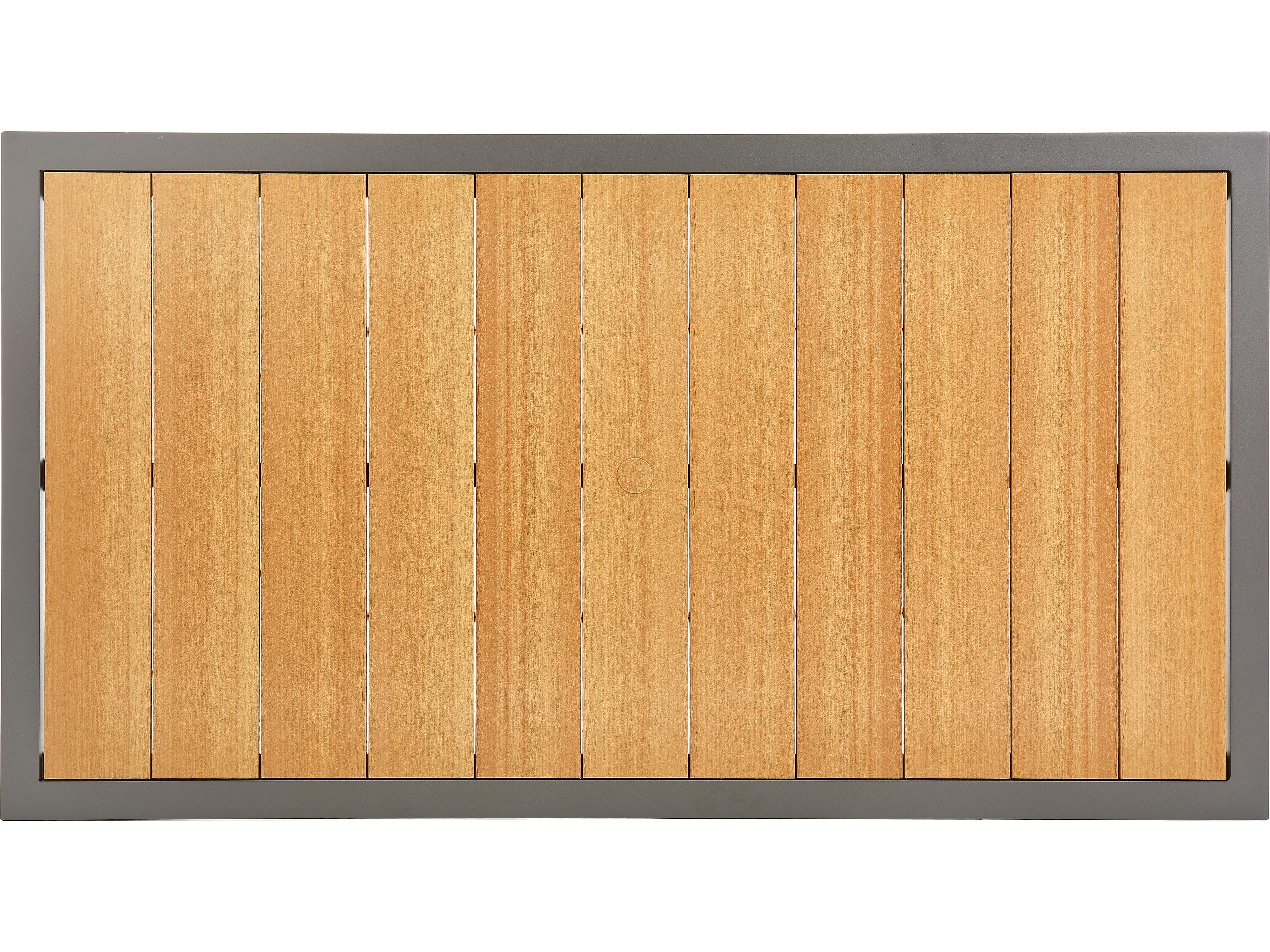 Winston Quick Ship Harper Weathered Teak Aluminum Rectangular Dining Table with Umbrella Hole